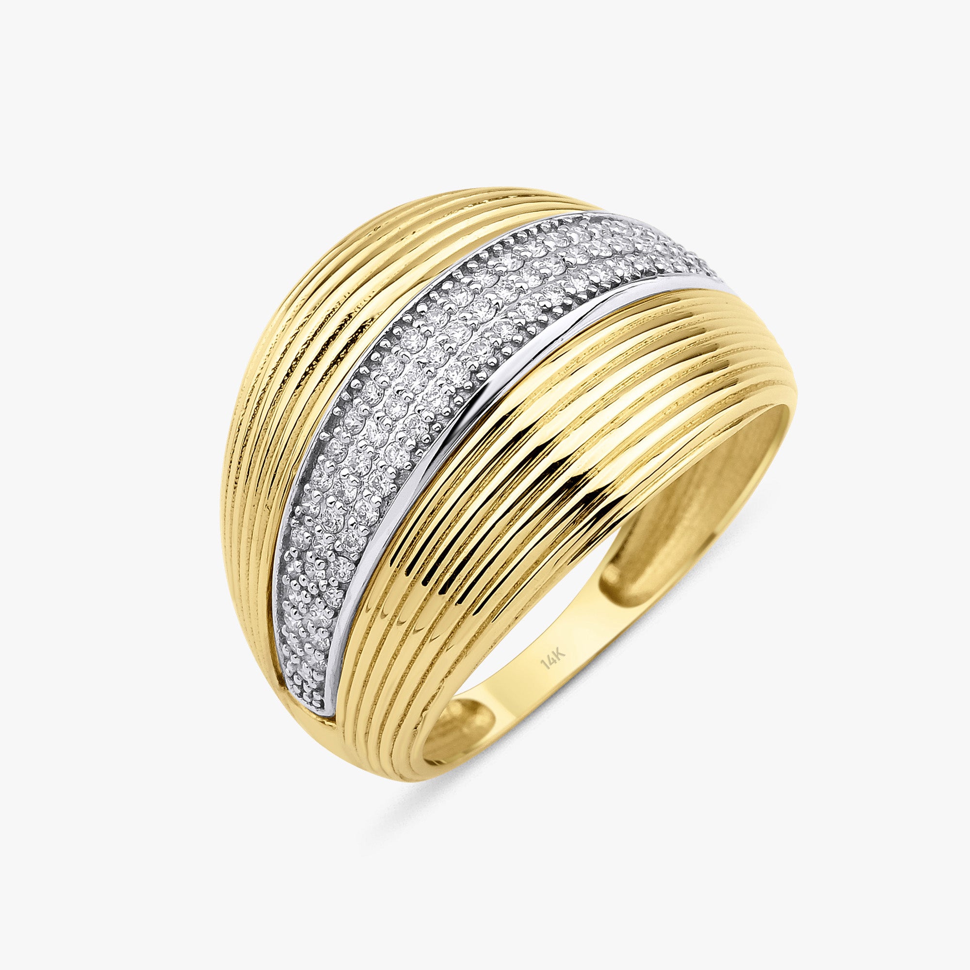 Pave Set Graduated Diamond Dome Ring in 14K Gold