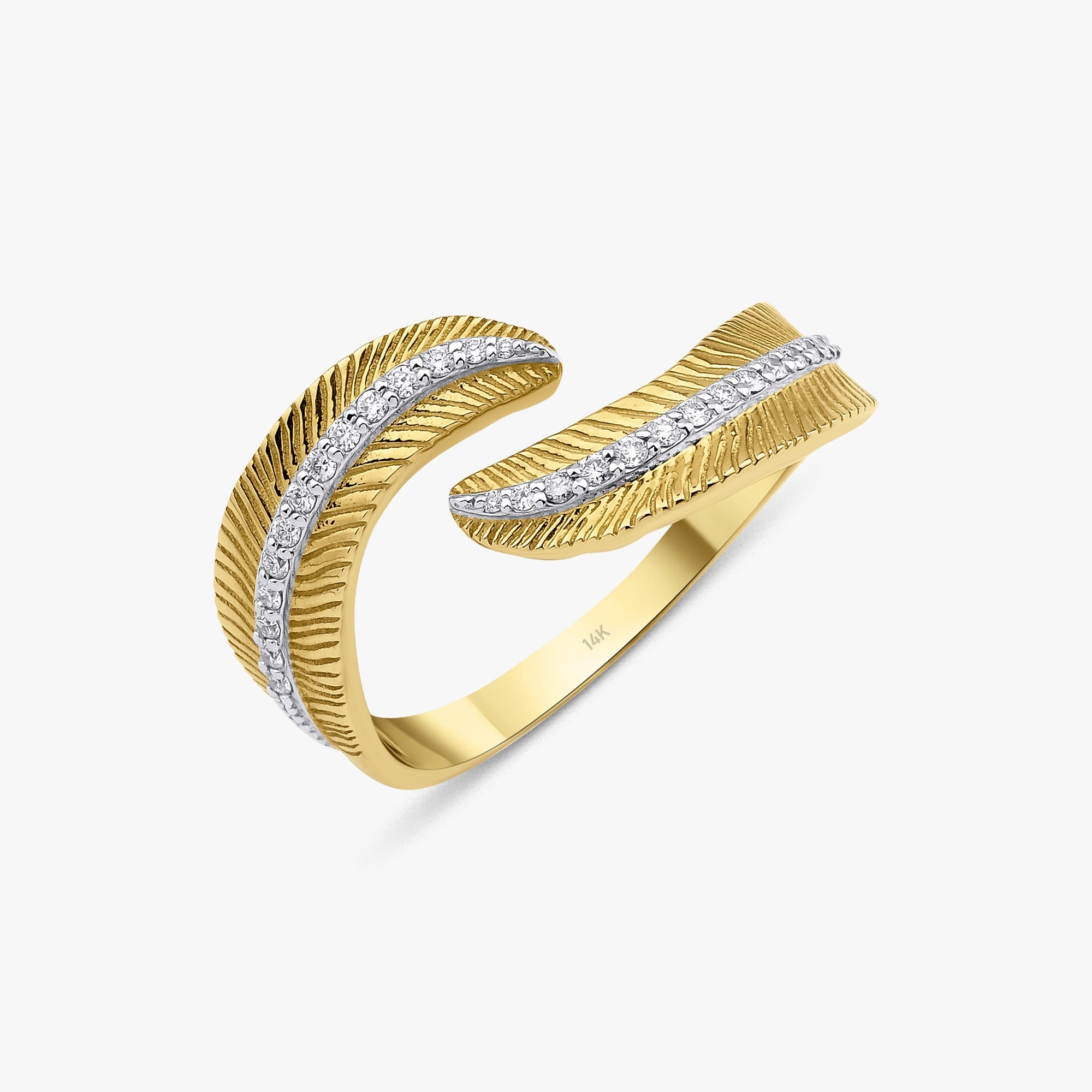 Diamond Double Leaf Ring in 14K Gold