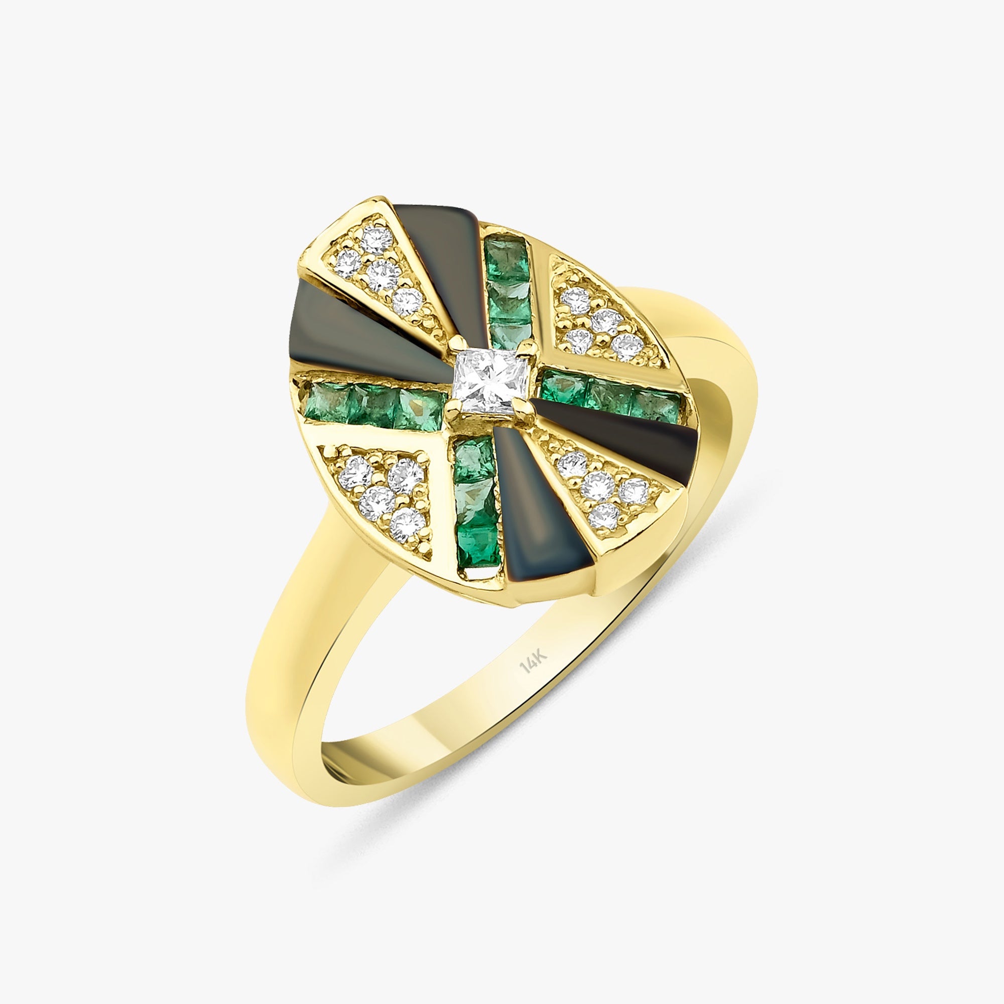 Emerald and Diamond X Ring