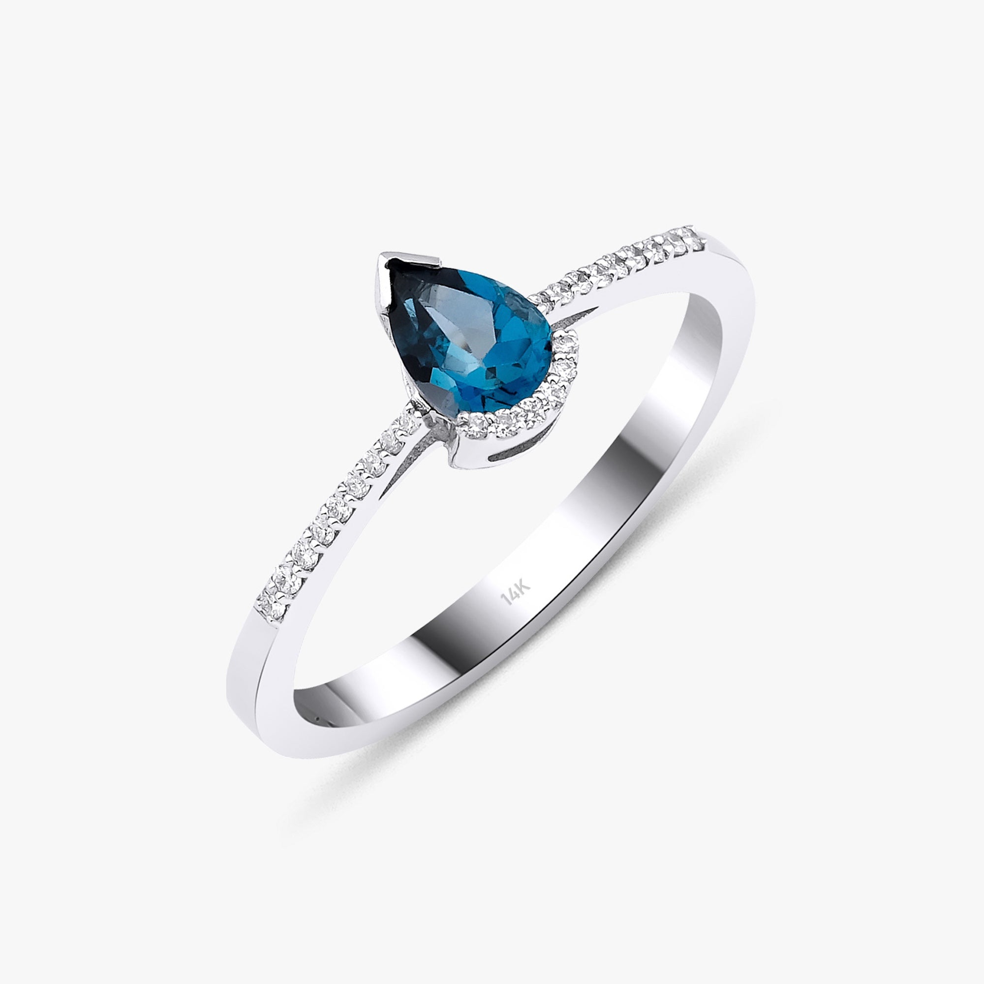 Drop Cut Blue Topaz and Diamond Stacking Ring in 14K Gold