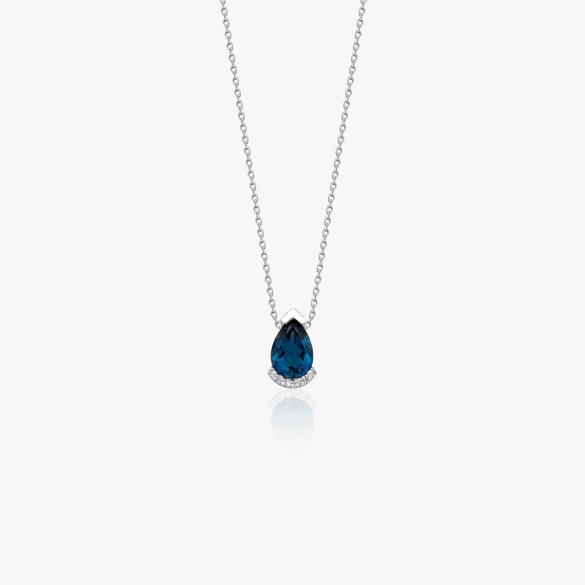 Minimal Blue Topaz and Diamond Necklace in 14K Gold