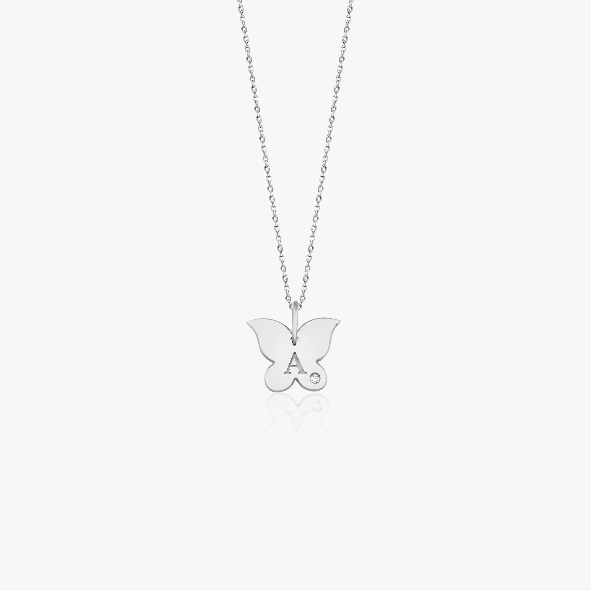 Birthstone Butterfly Initial Pendant Necklace in 14K Gold