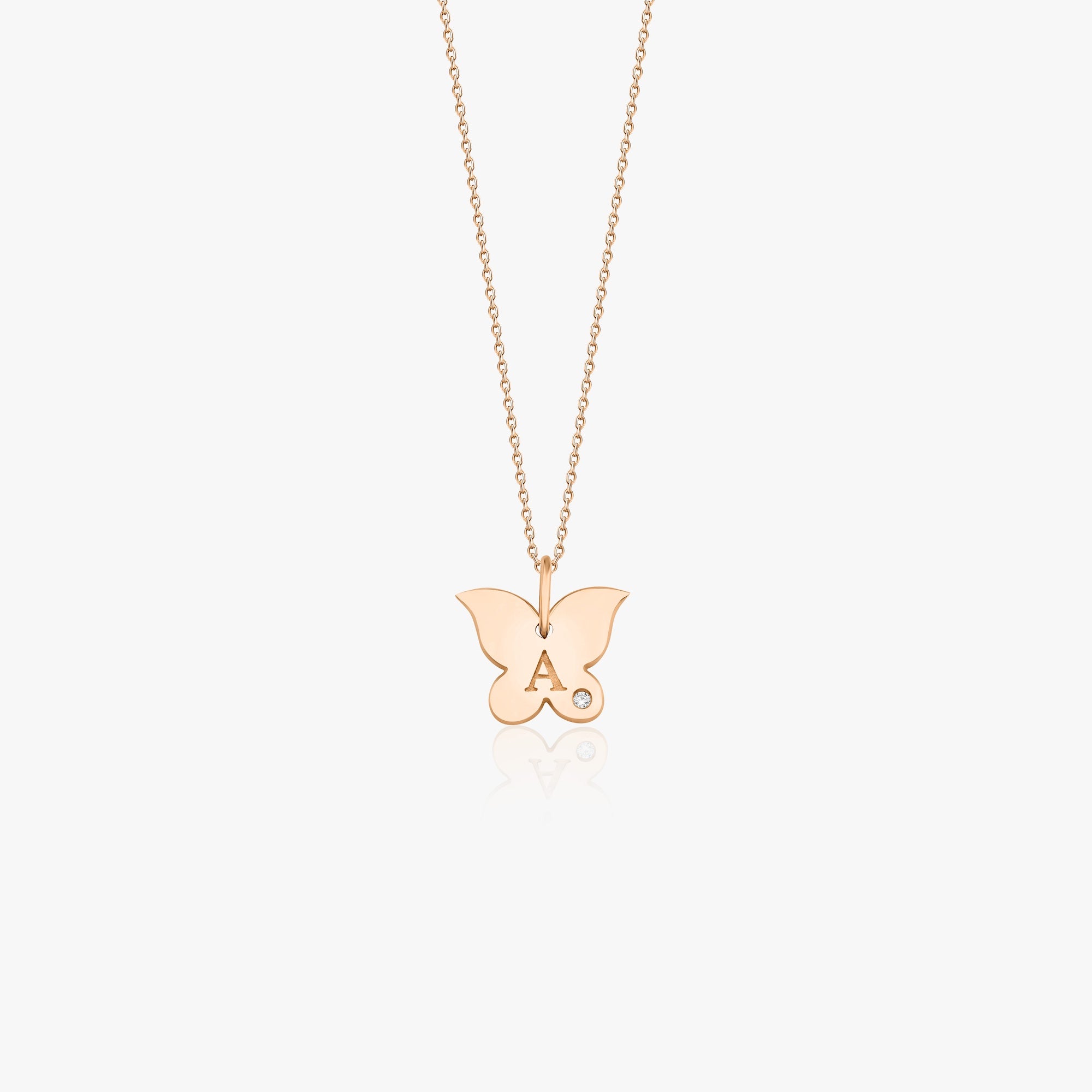 Birthstone Butterfly Initial Pendant Necklace in 14K Gold