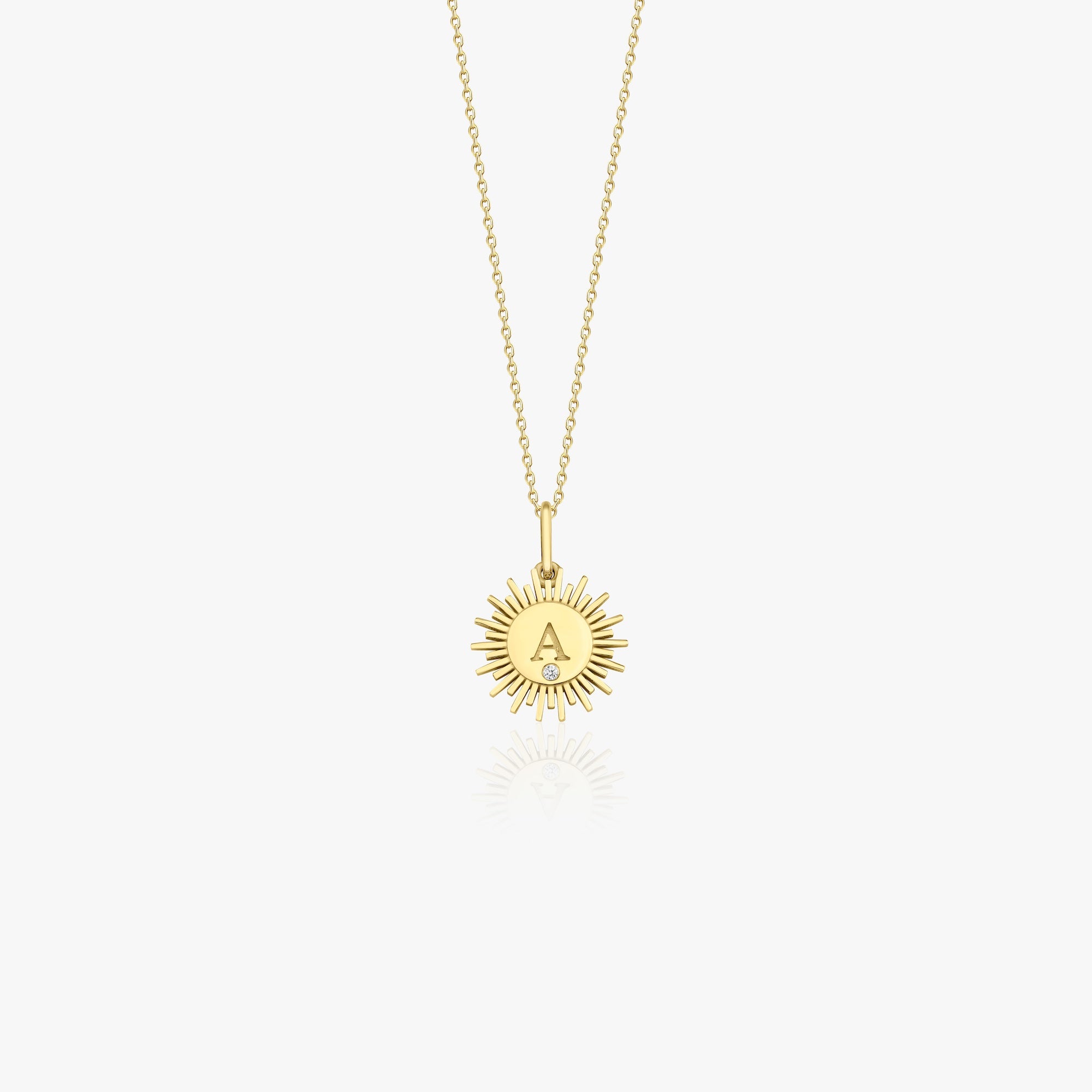 Sunburst Birthstone Initial Pendant Necklace in 14K Gold