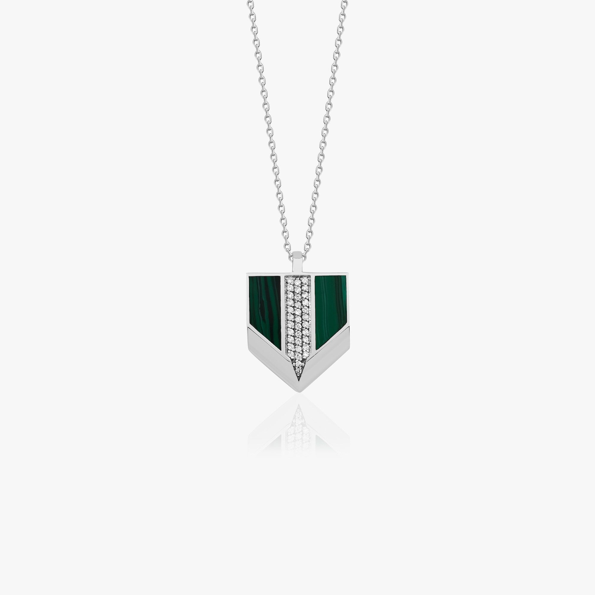 Modern Malachite and Diamond Arrow Necklace