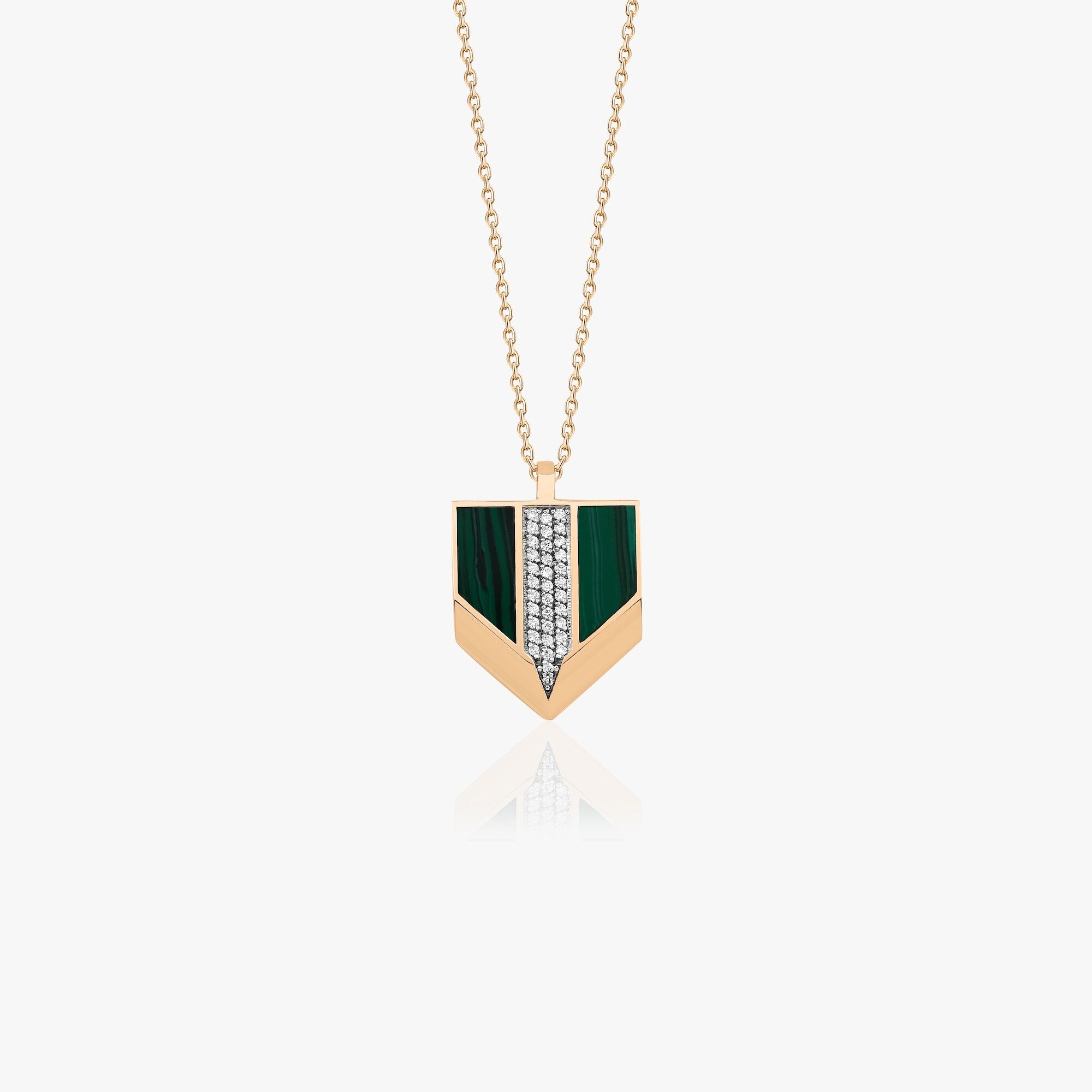 Modern Malachite and Diamond Arrow Necklace