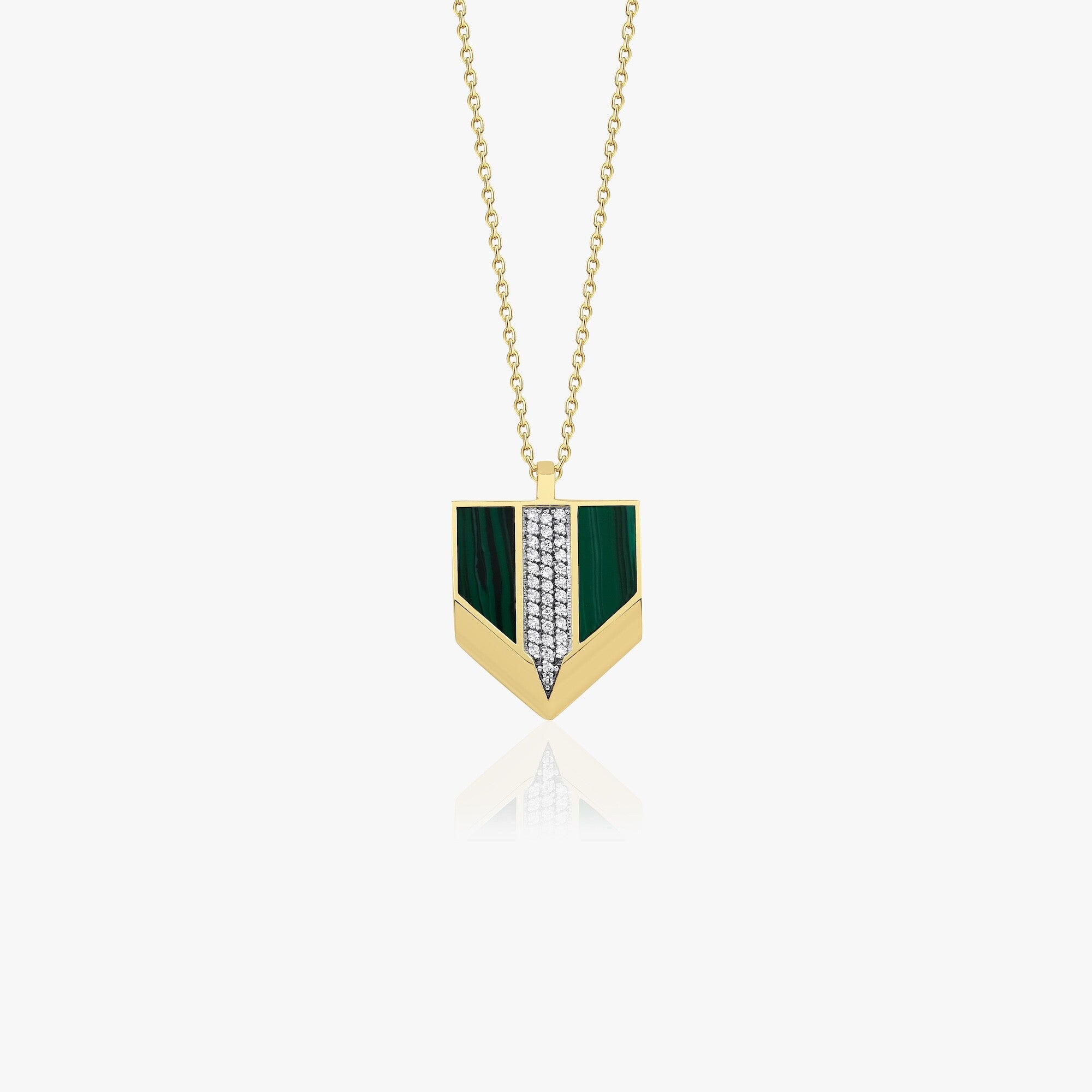 Modern Malachite and Diamond Arrow Necklace