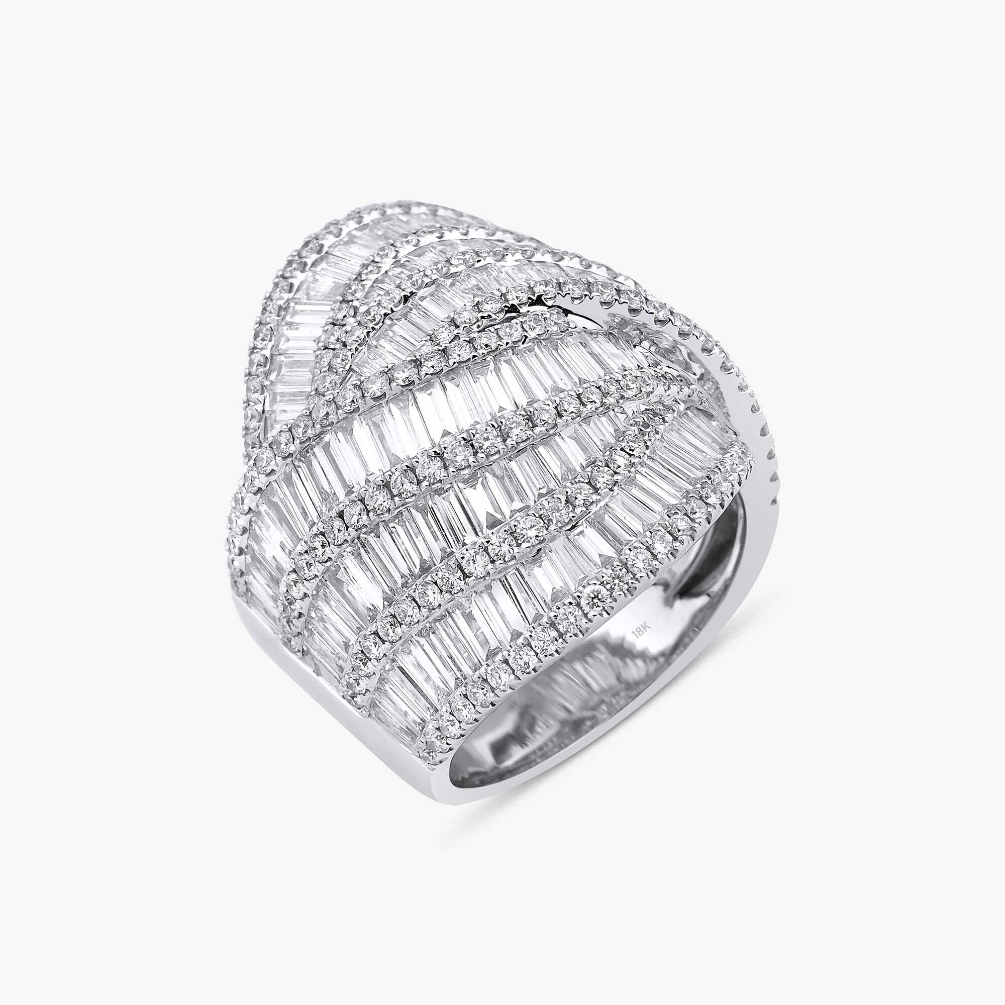 Baguette Diamond Crossover Dome Ring