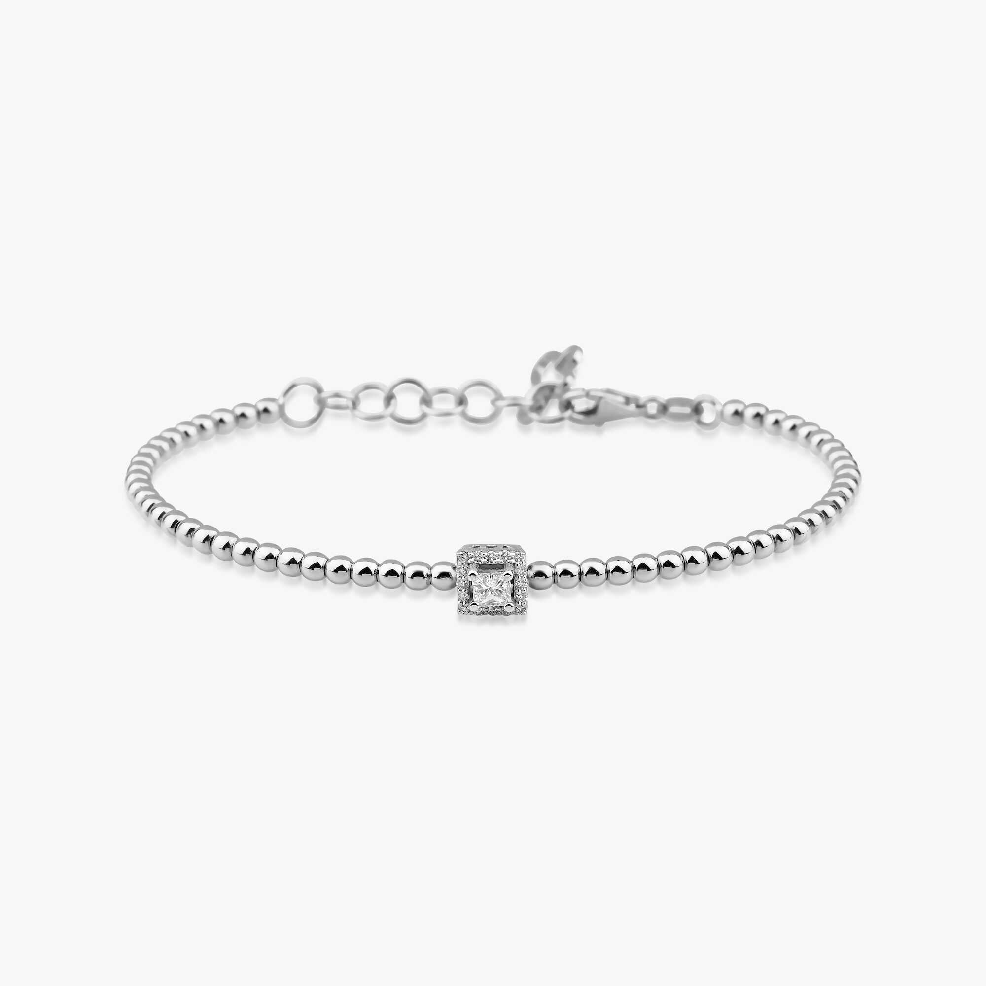 14K Gold Halo Princess Cut Diamond Bangle Bracelet