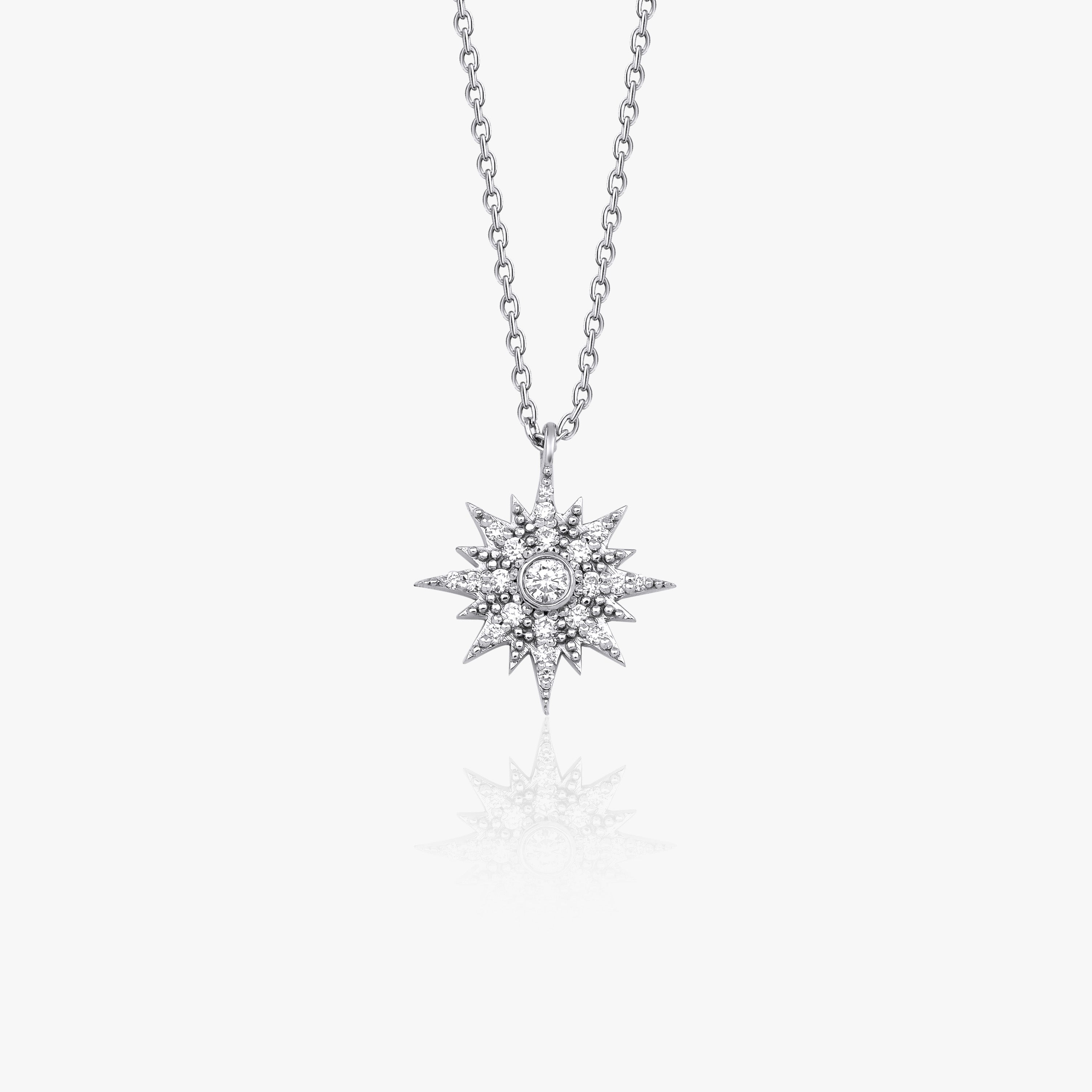 Diamond Starburst Necklace Available in 14K and 18K Gold