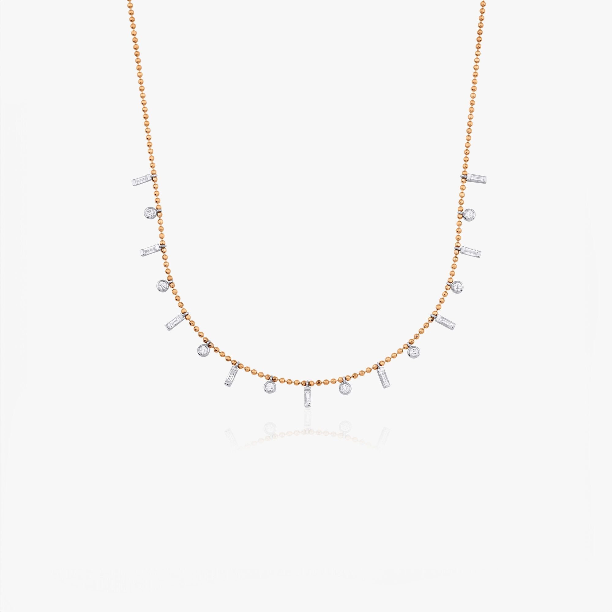 Diamond Elongated Station Necklace With Ball Chain