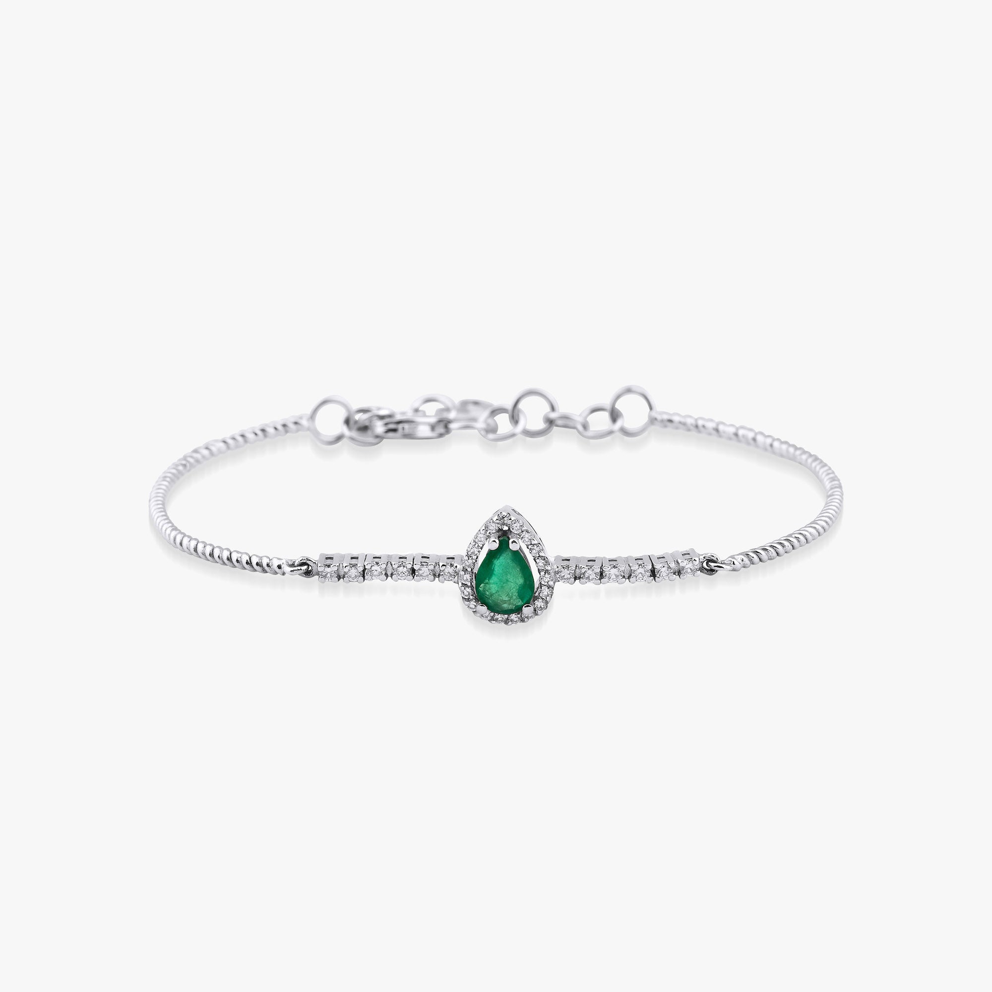 Drop Cut Emerald and Diamond Bangle Bracelet in 18K Gold