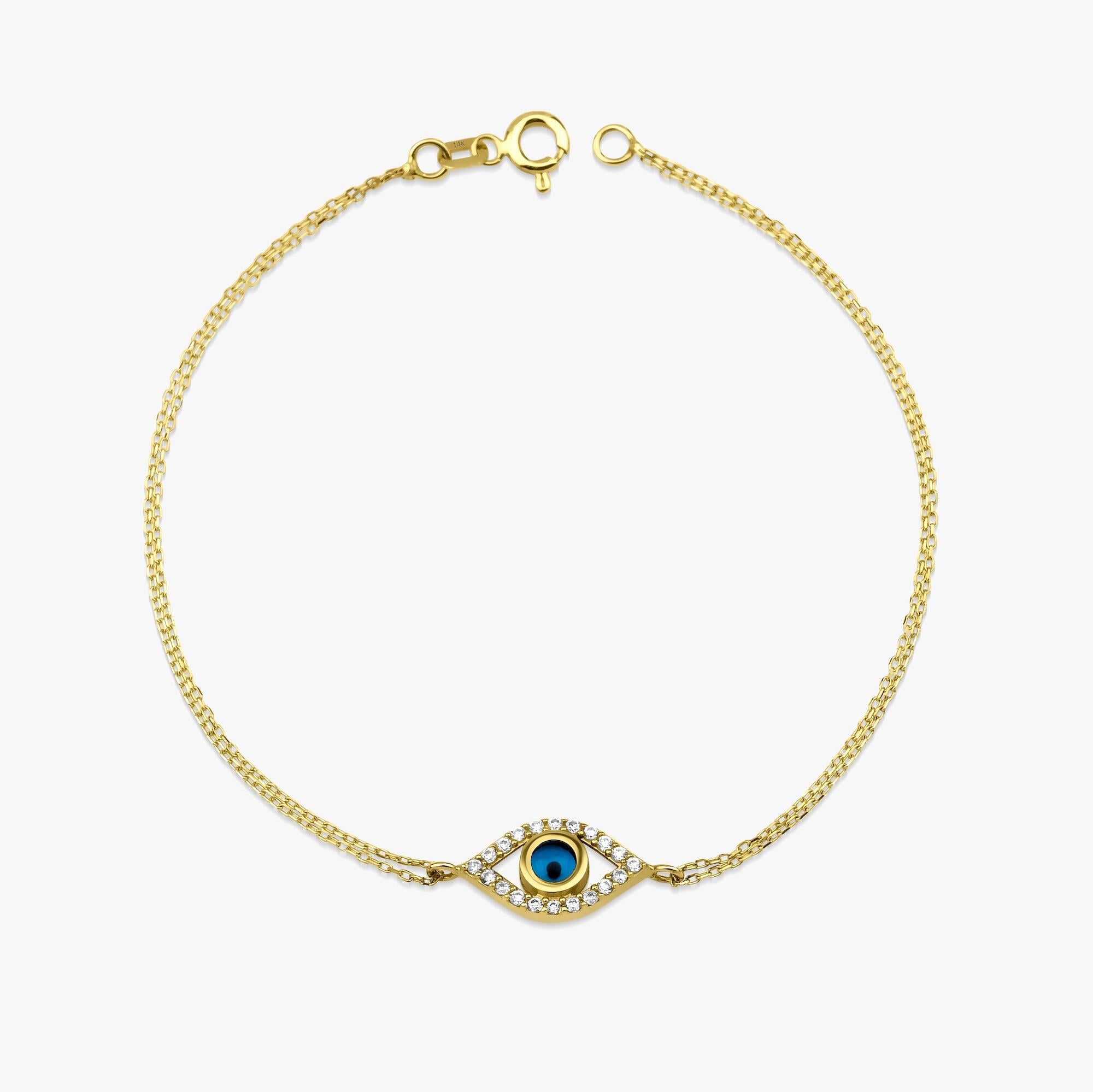 Blue Evil Eye Bracelet in 14K Gold