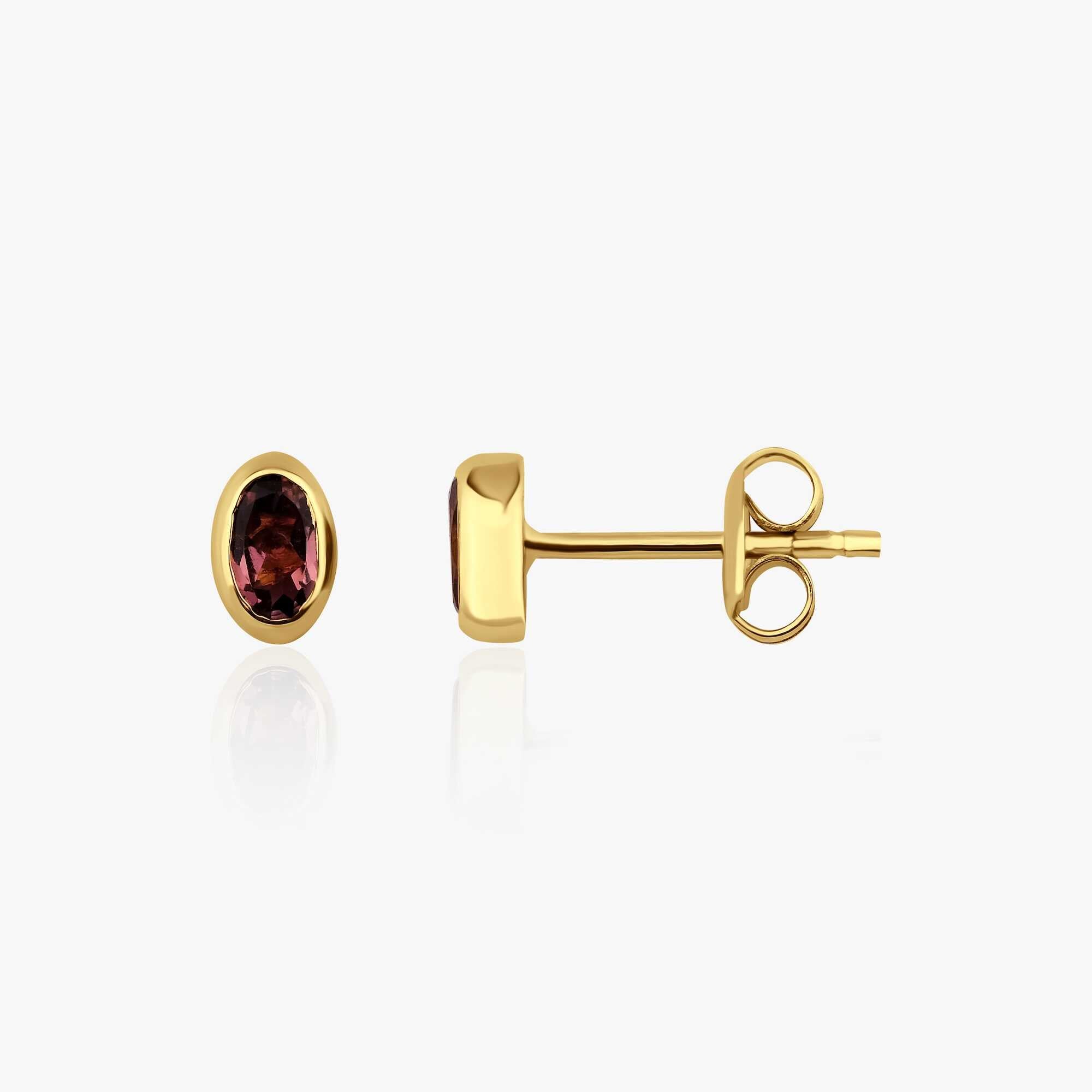 Oval Cut Pink Tourmaline Stud Earrings Available in 14K and 18K Gold