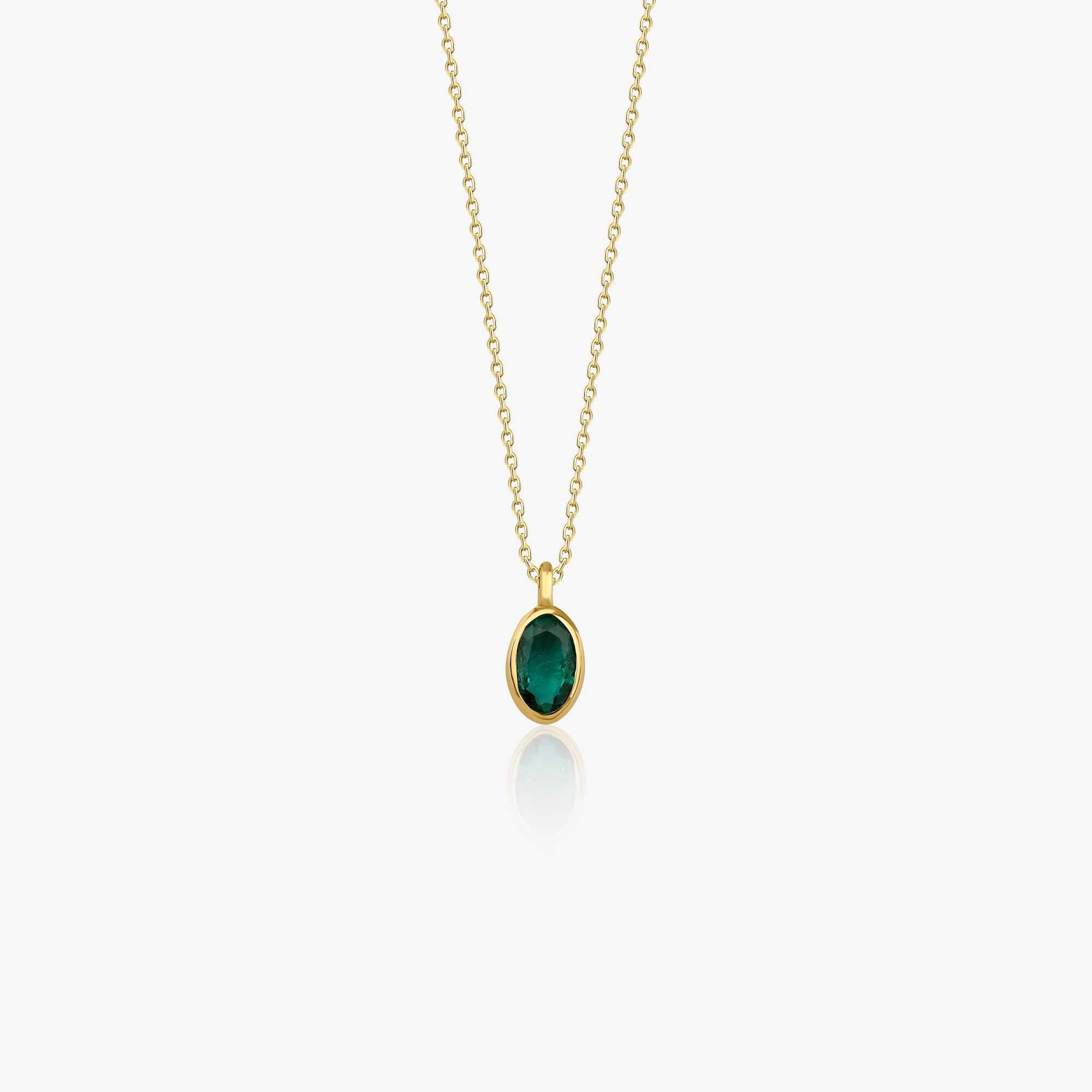 Oval Cut Emerald Solitaire Necklace Available in 14K and 18K Gold