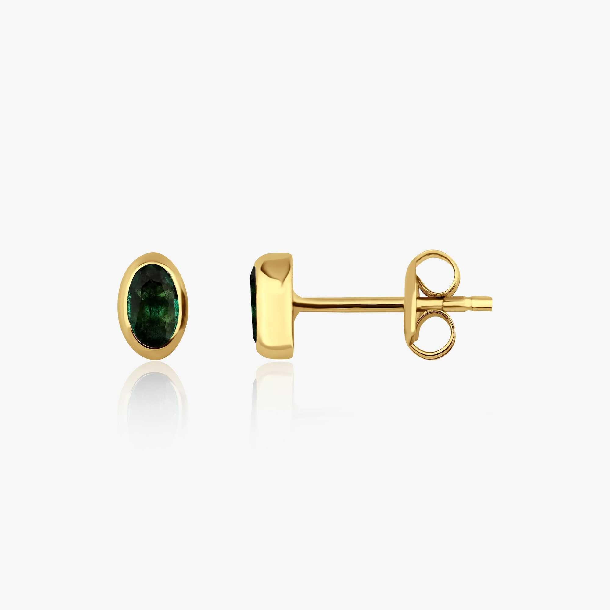 Oval Cut Emerald Stud Earrings Available in 14K and 18K Gold