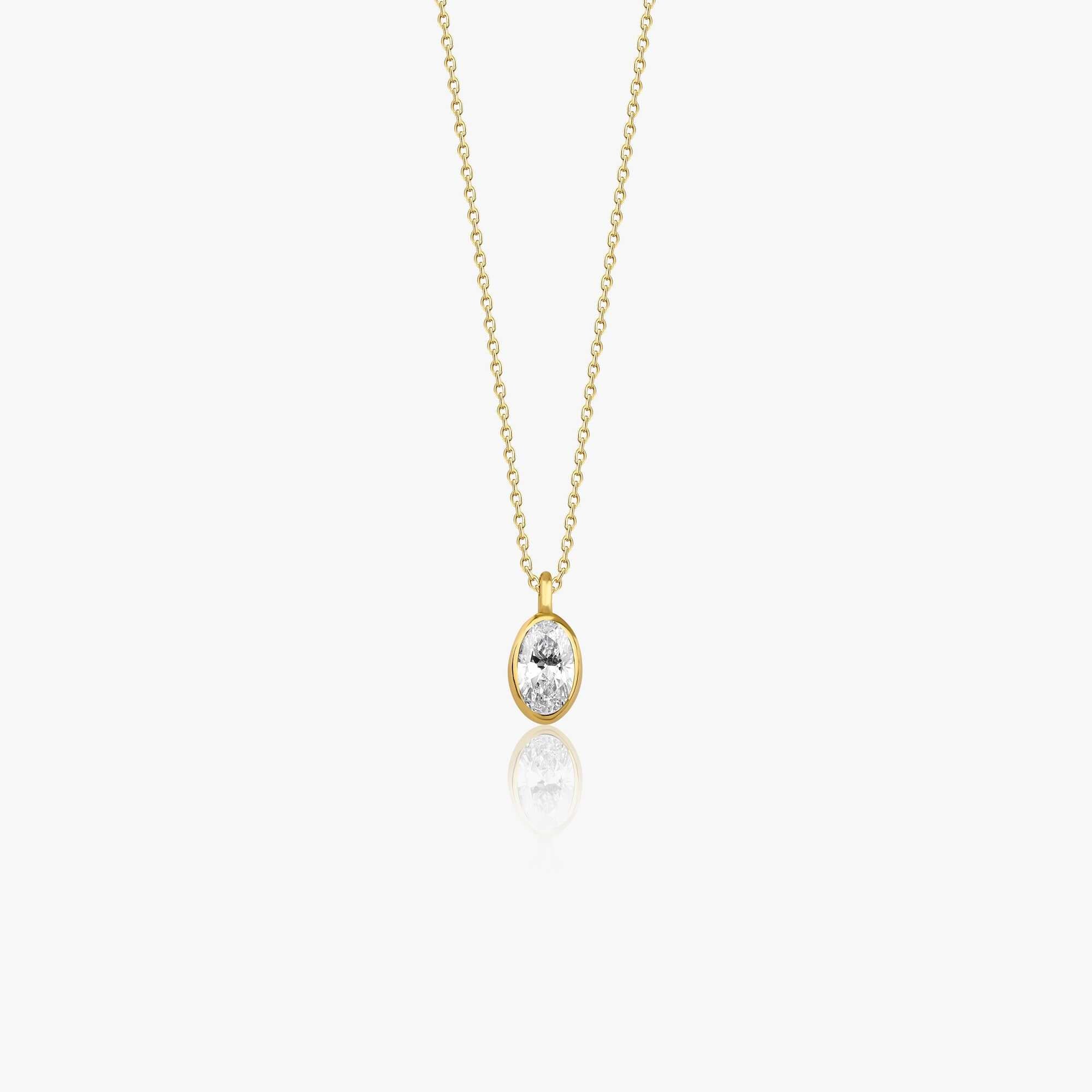 Oval Cut Diamond Solitaire Necklace Available in 14K and 18K Gold