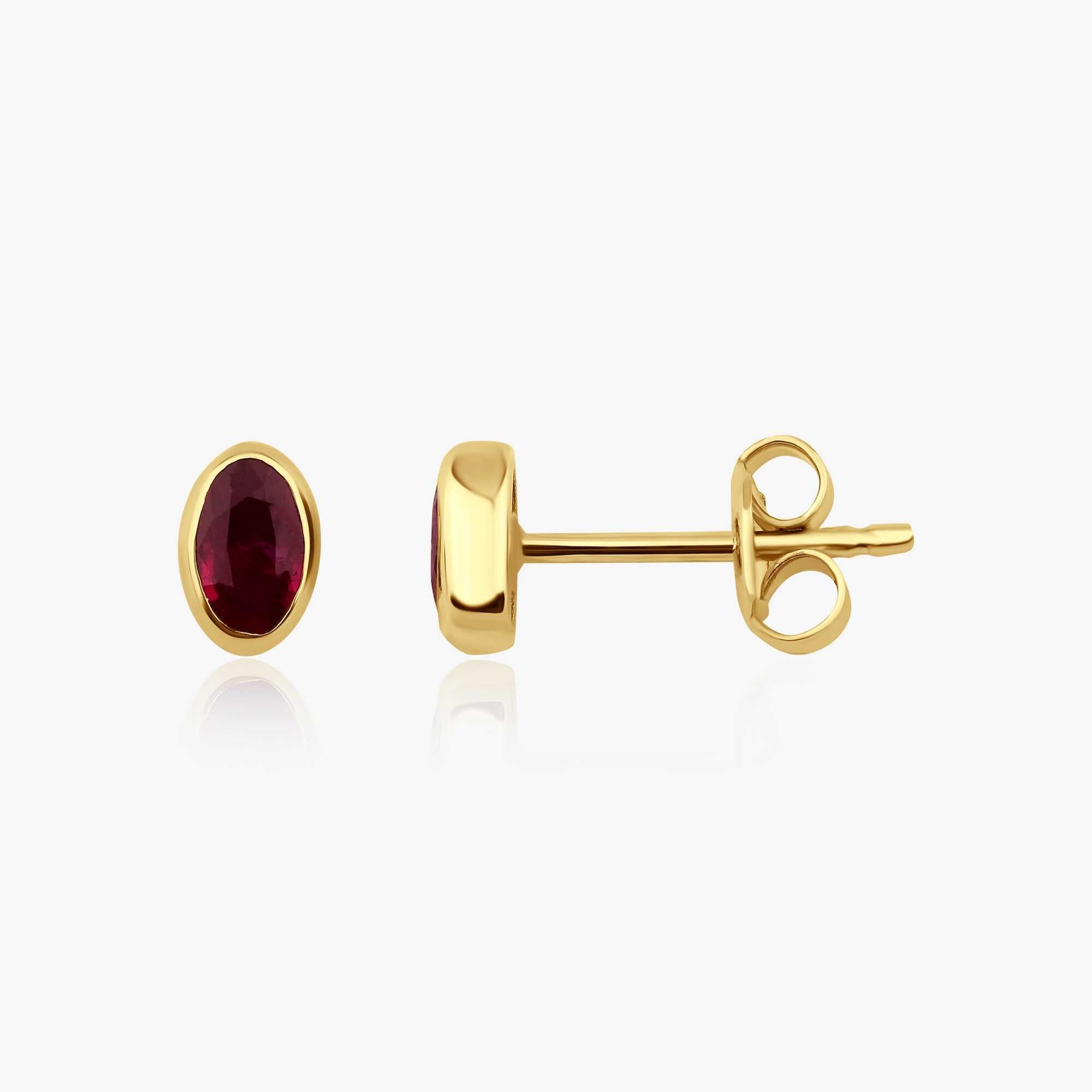 Oval Cut Ruby Stud Earrings Available in 14K and 18K Gold