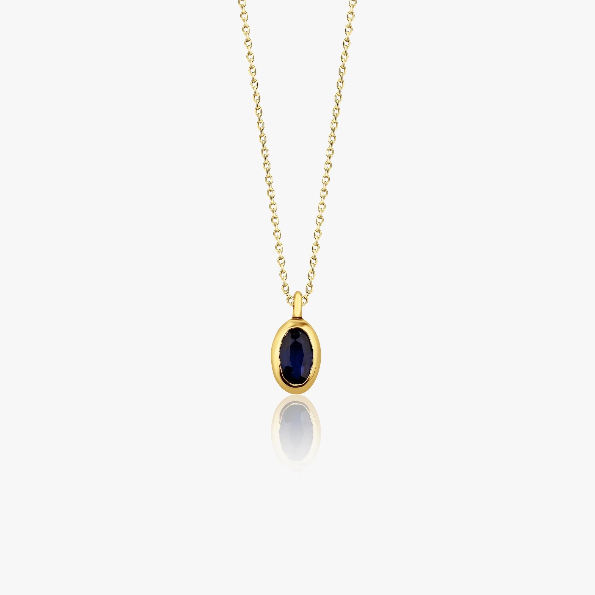Oval Cut Blue Sapphire Solitaire Necklace Available in 14K and 18K Gold