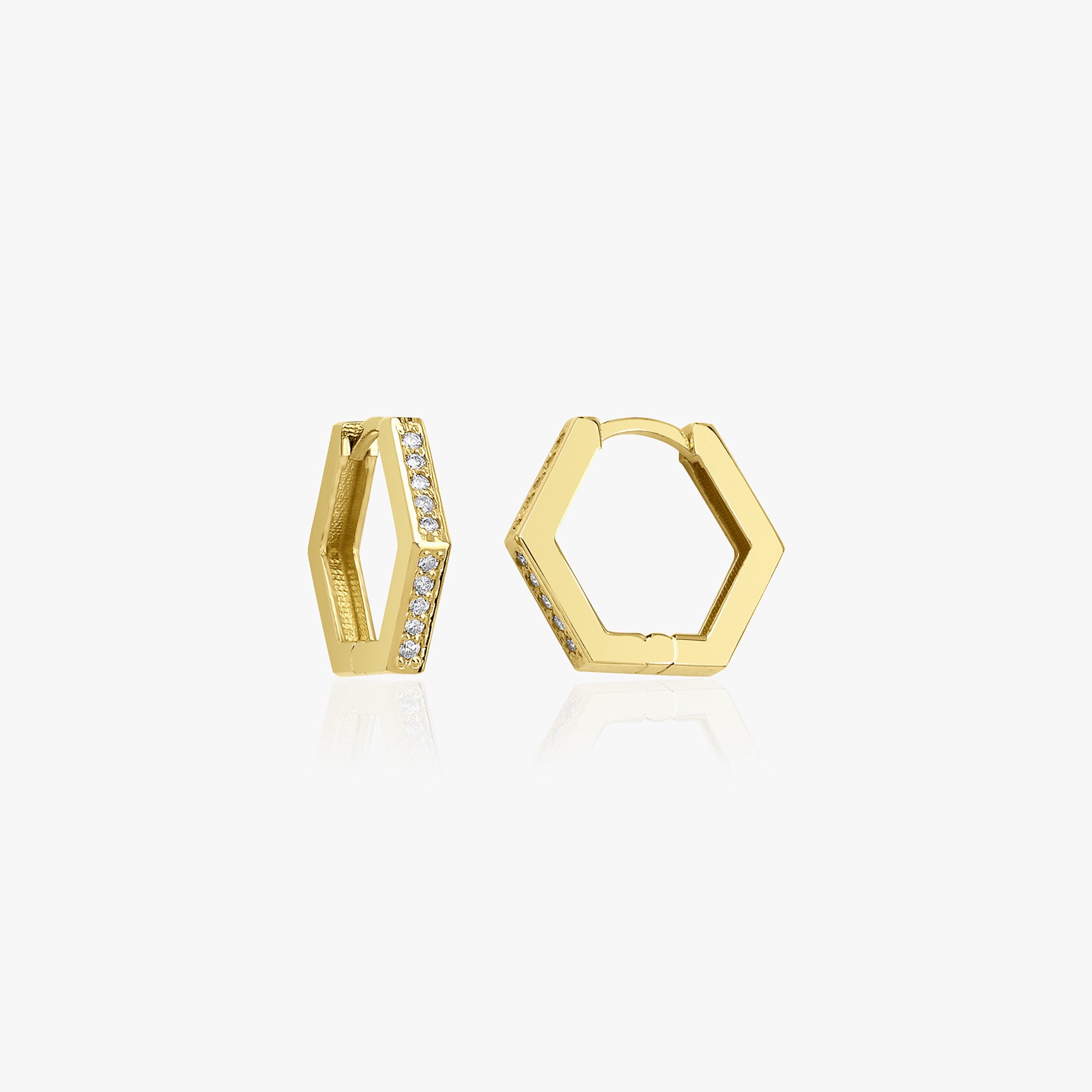 Minimal Diamond Hexagon Hoops in 14K Gold