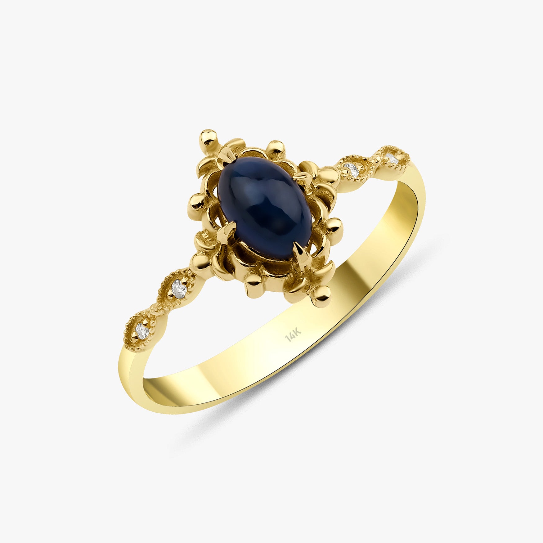 Vintage Style Sapphire and Diamond Ring in 14K Gold