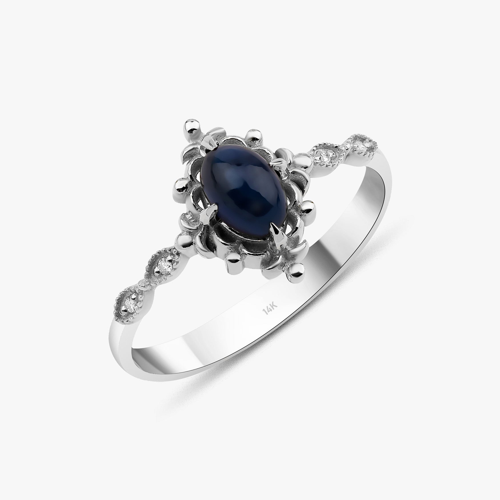 Vintage Style Sapphire and Diamond Ring in 14K Gold