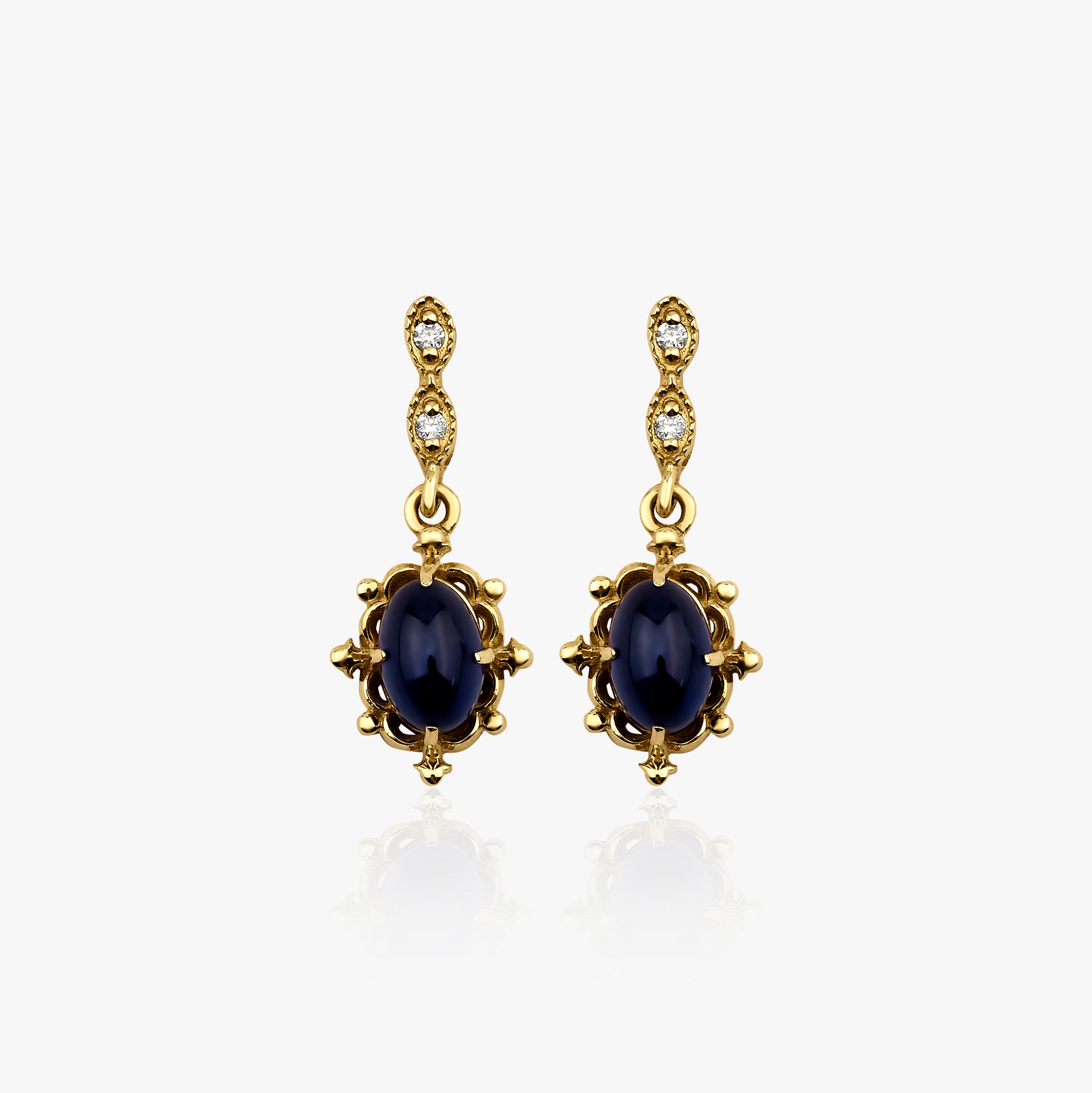 Vintage Style Sapphire and Diamond Earrings Available in 14K and 18K Gold