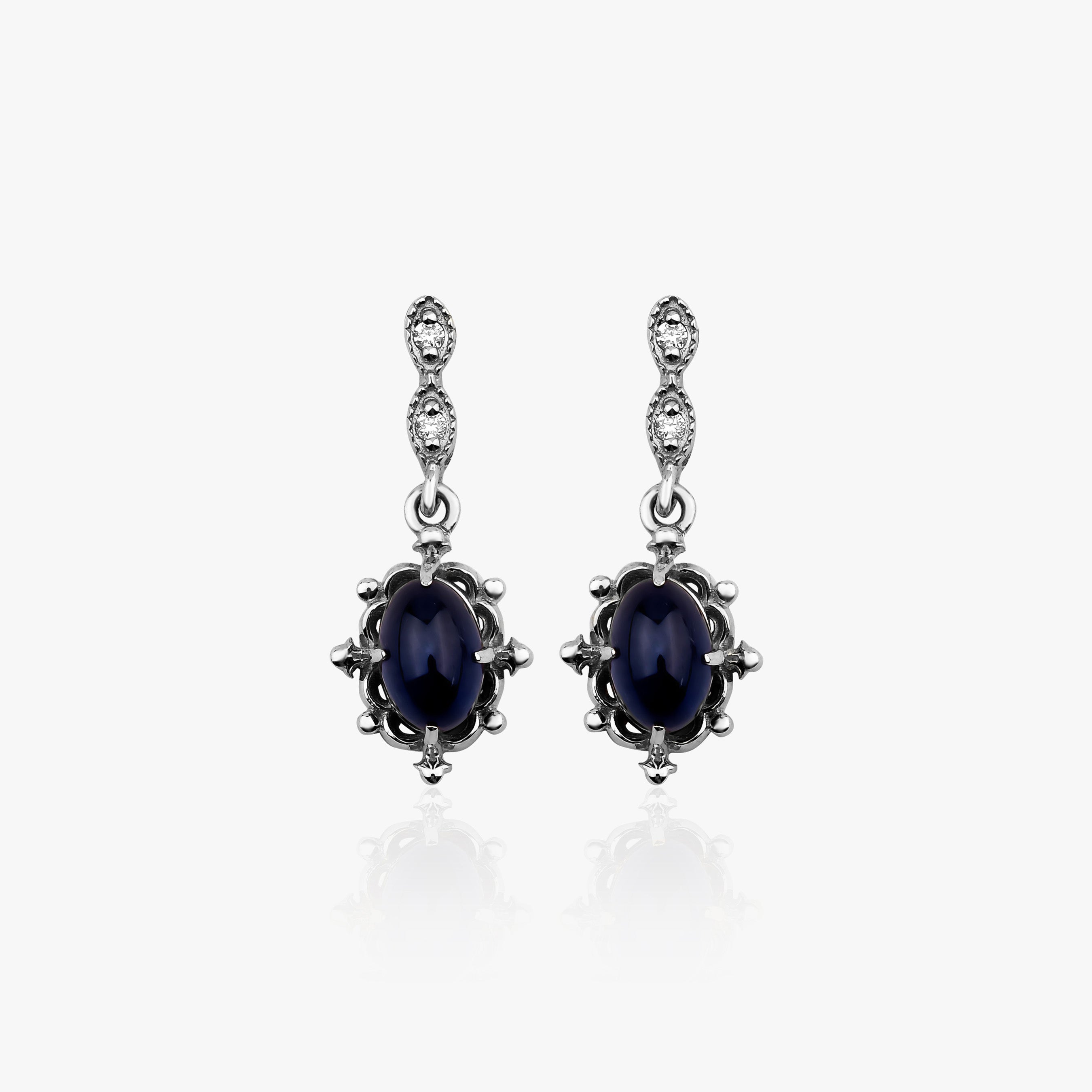 Vintage Style Sapphire and Diamond Earrings Available in 14K and 18K Gold