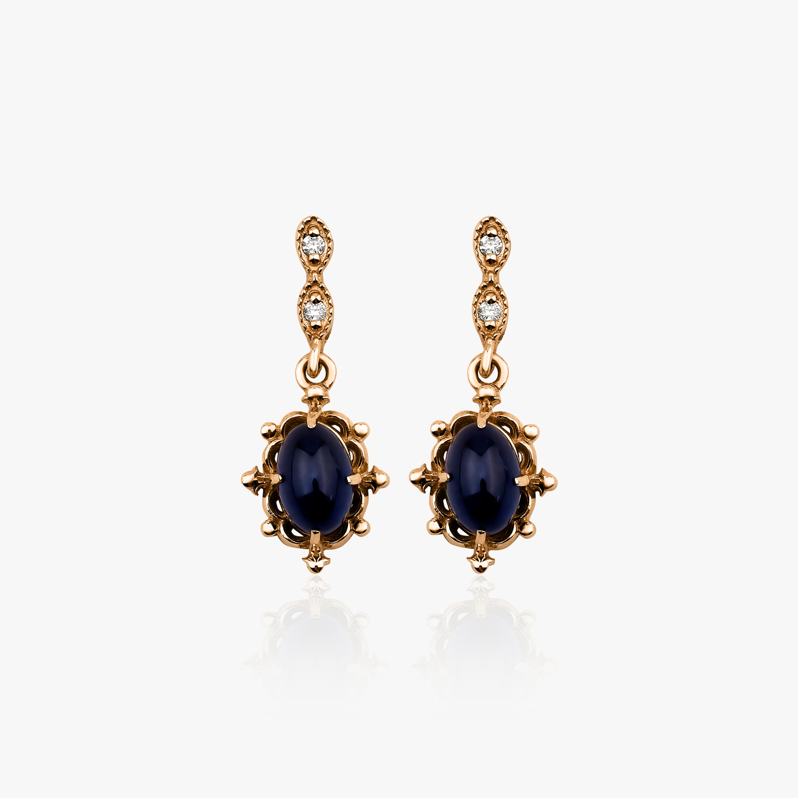 Vintage Style Sapphire and Diamond Earrings Available in 14K and 18K Gold