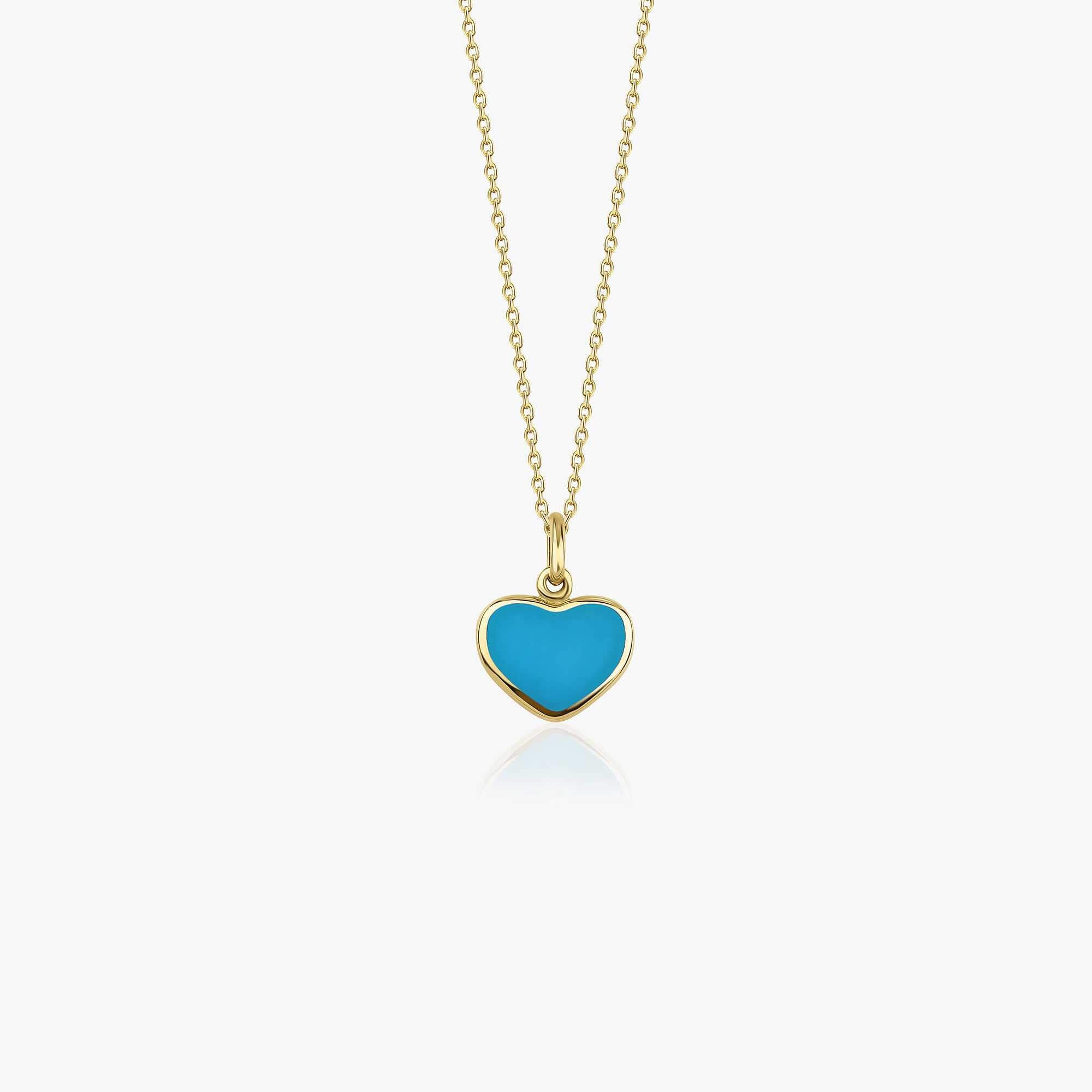 Mini Ocean Blue Heart Necklace in 14K Gold