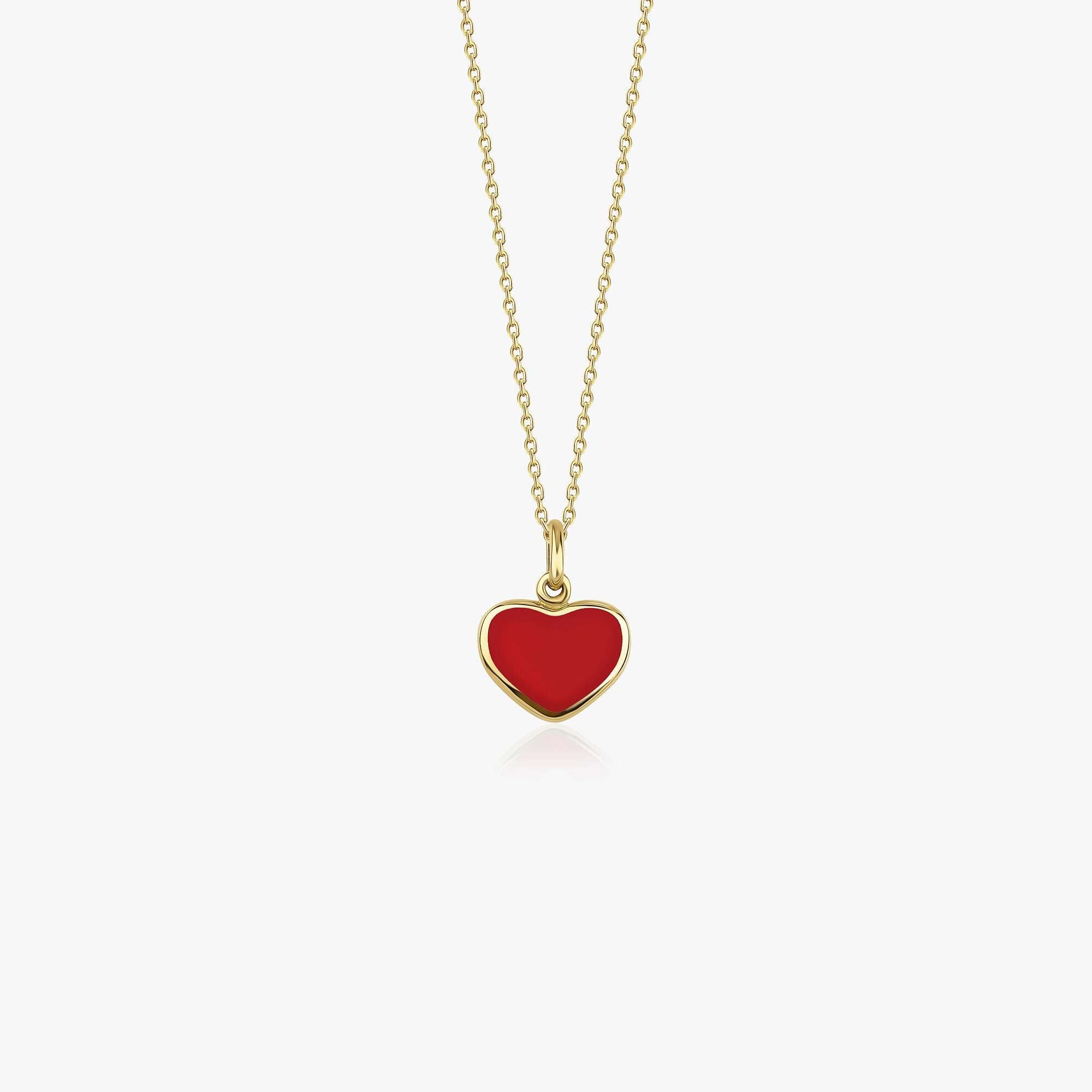 Mini Red Heart Necklace in 14K Gold