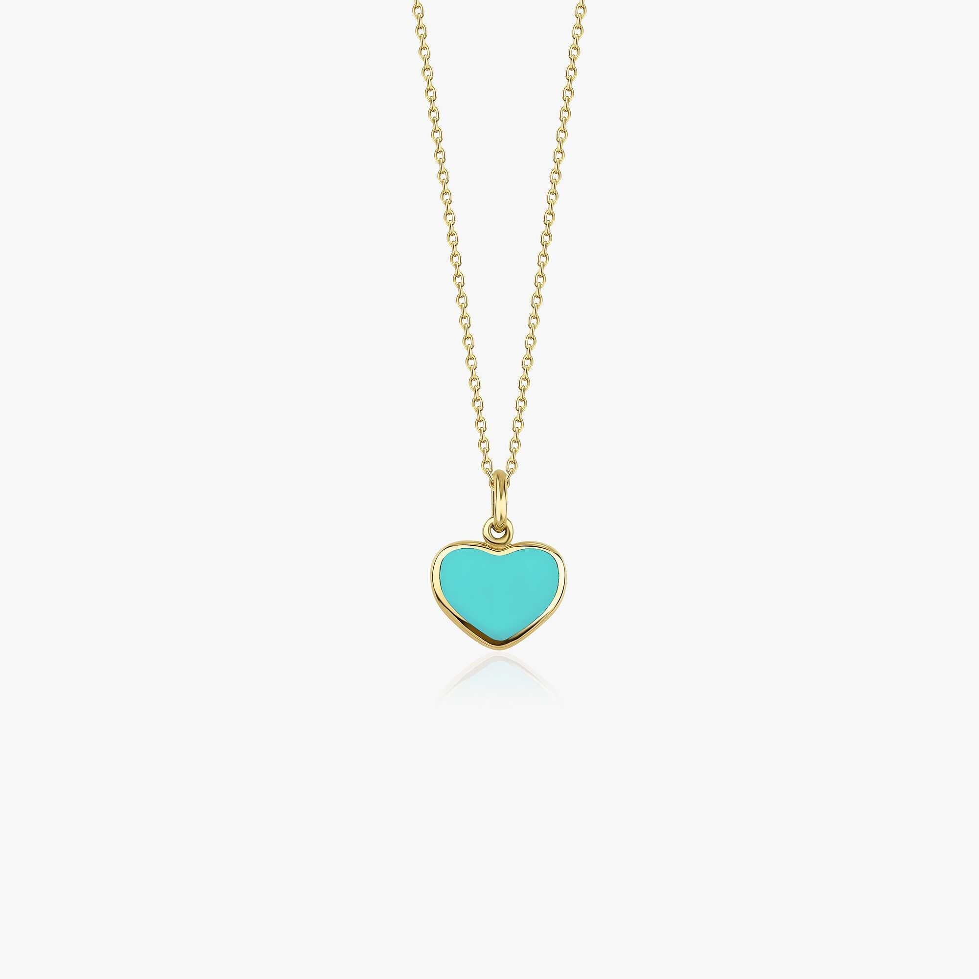 Mini Turquoise Heart Necklace in 14K Gold