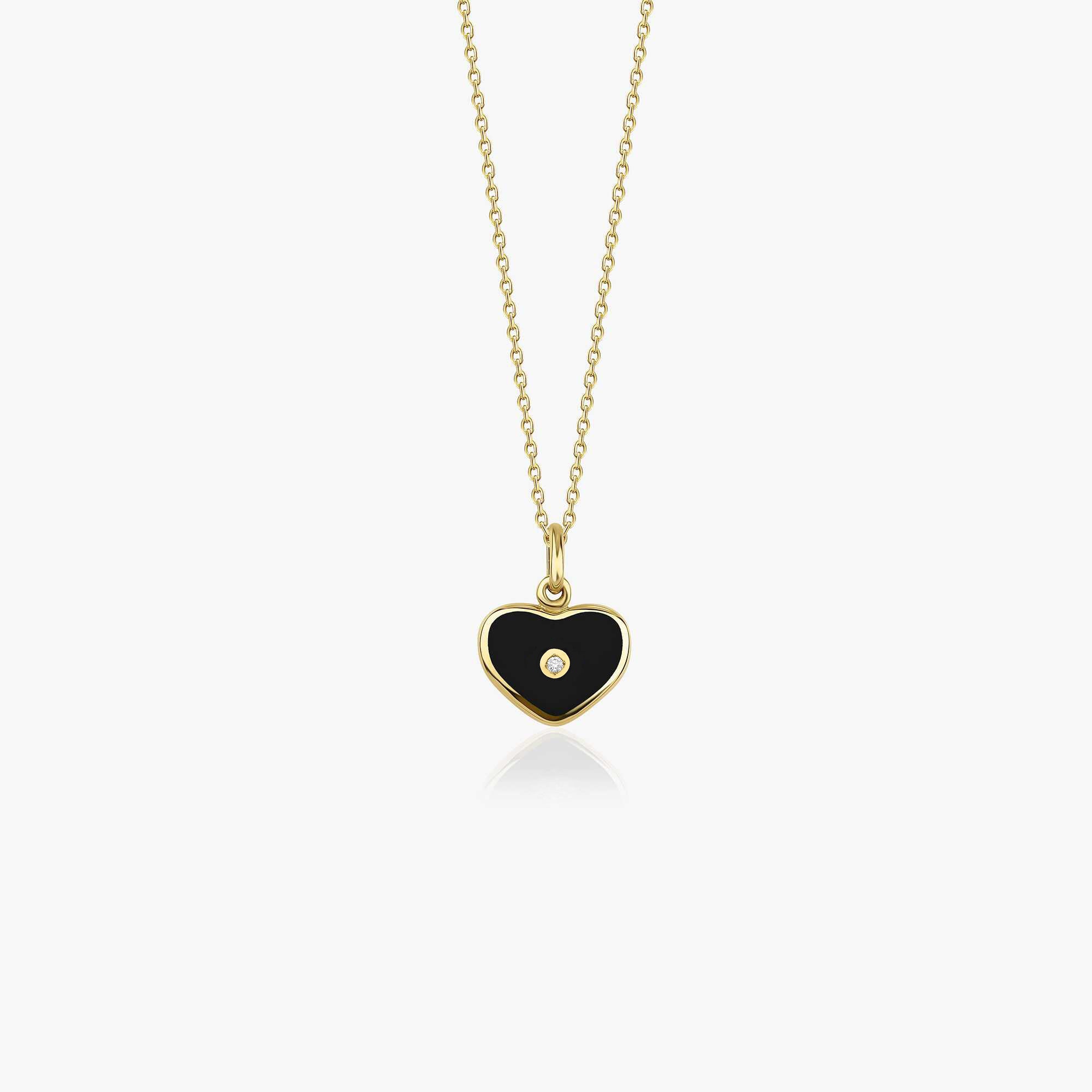 Mini Inlaid Diamond Black Heart Necklace in 14K Gold