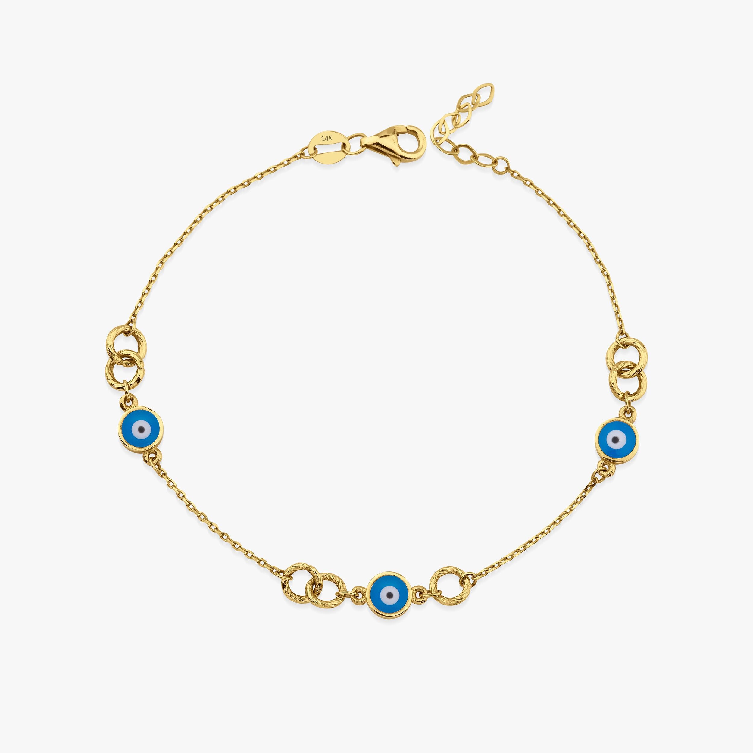 Navy Blue Evil Eye Interlocking Evil Eye Bracelet in 14K Gold