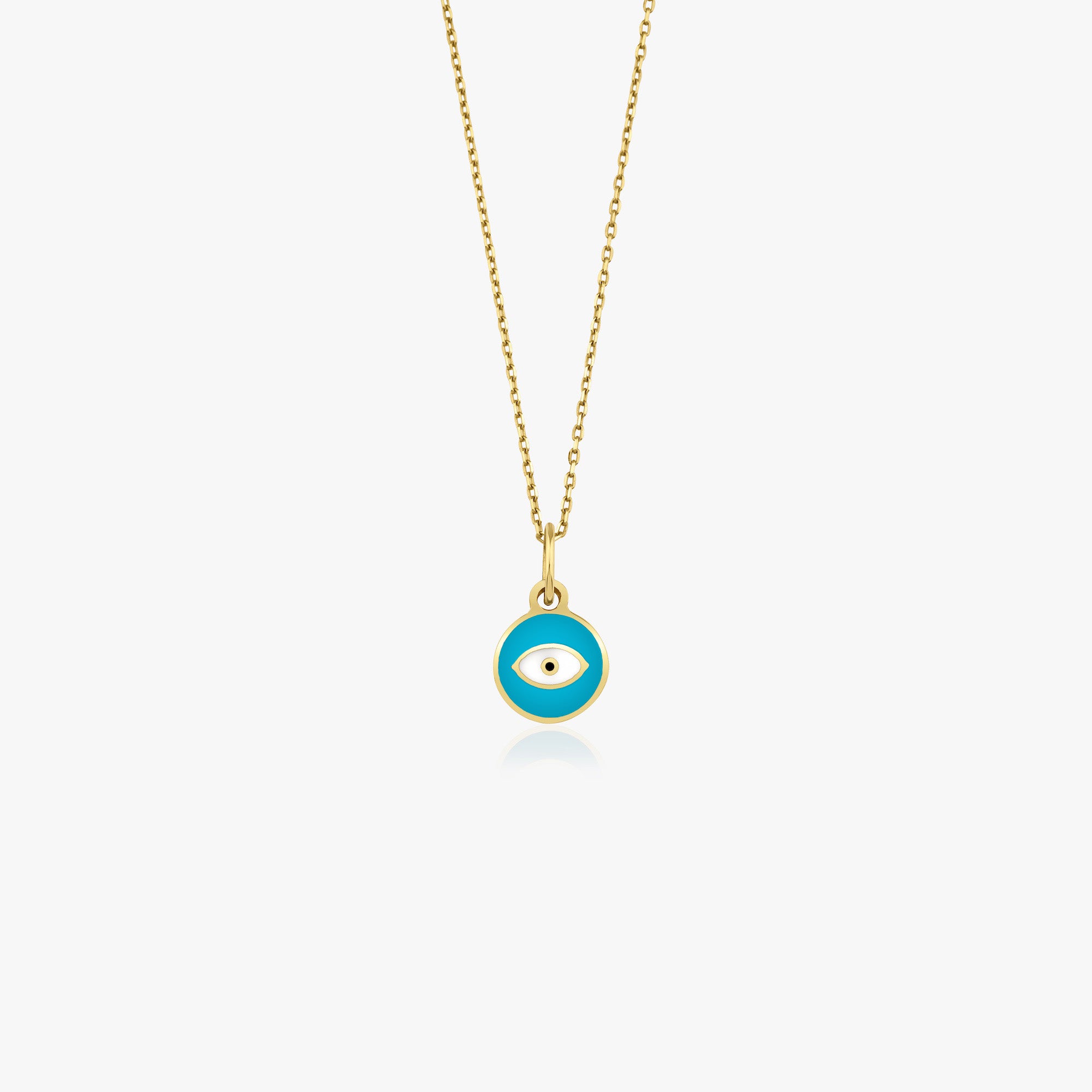 Itty Bitty Tiny Sky Blue Eye Necklace in 14K Gold