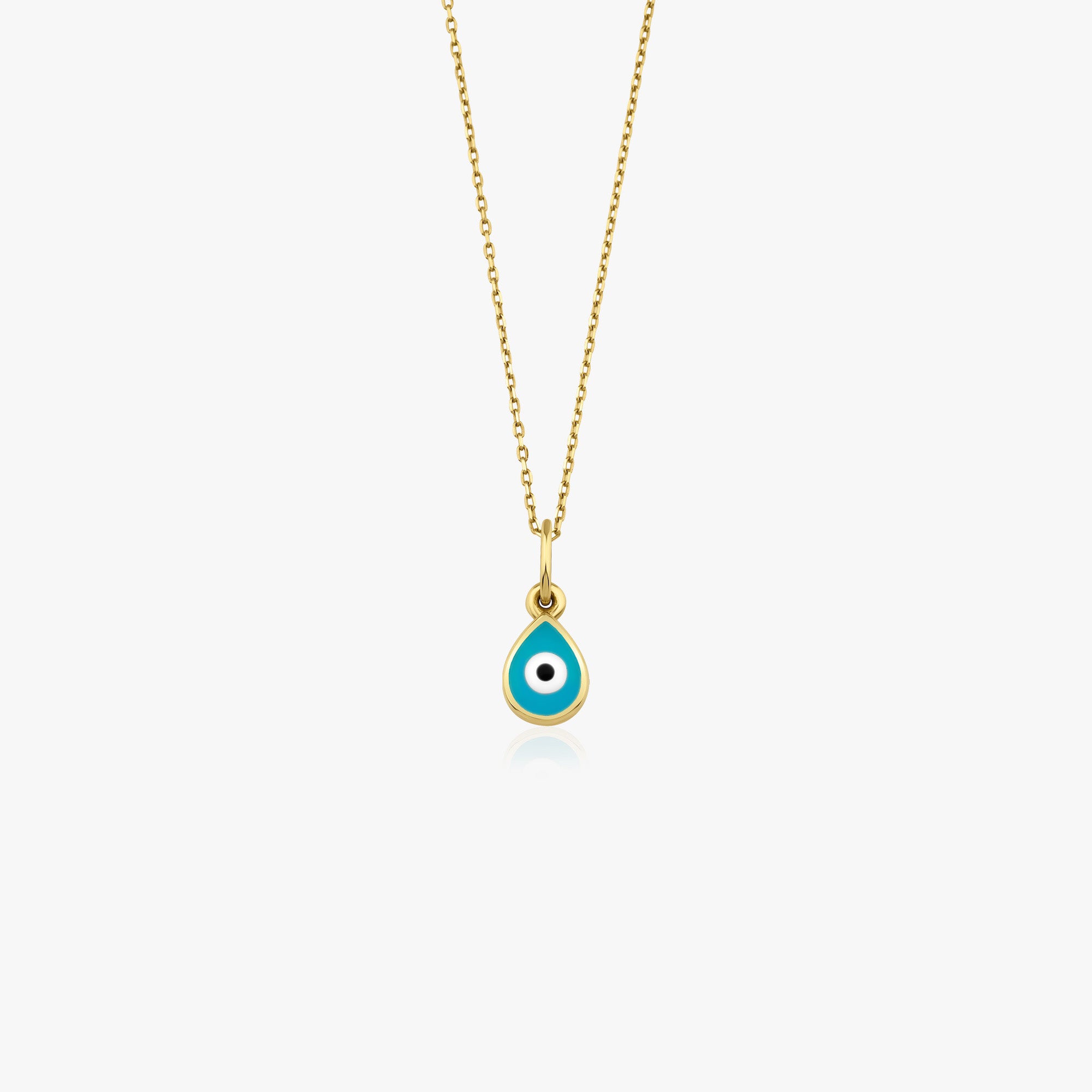 Mini Raindrop Turquoise Evil Eye Necklace in 14K Gold