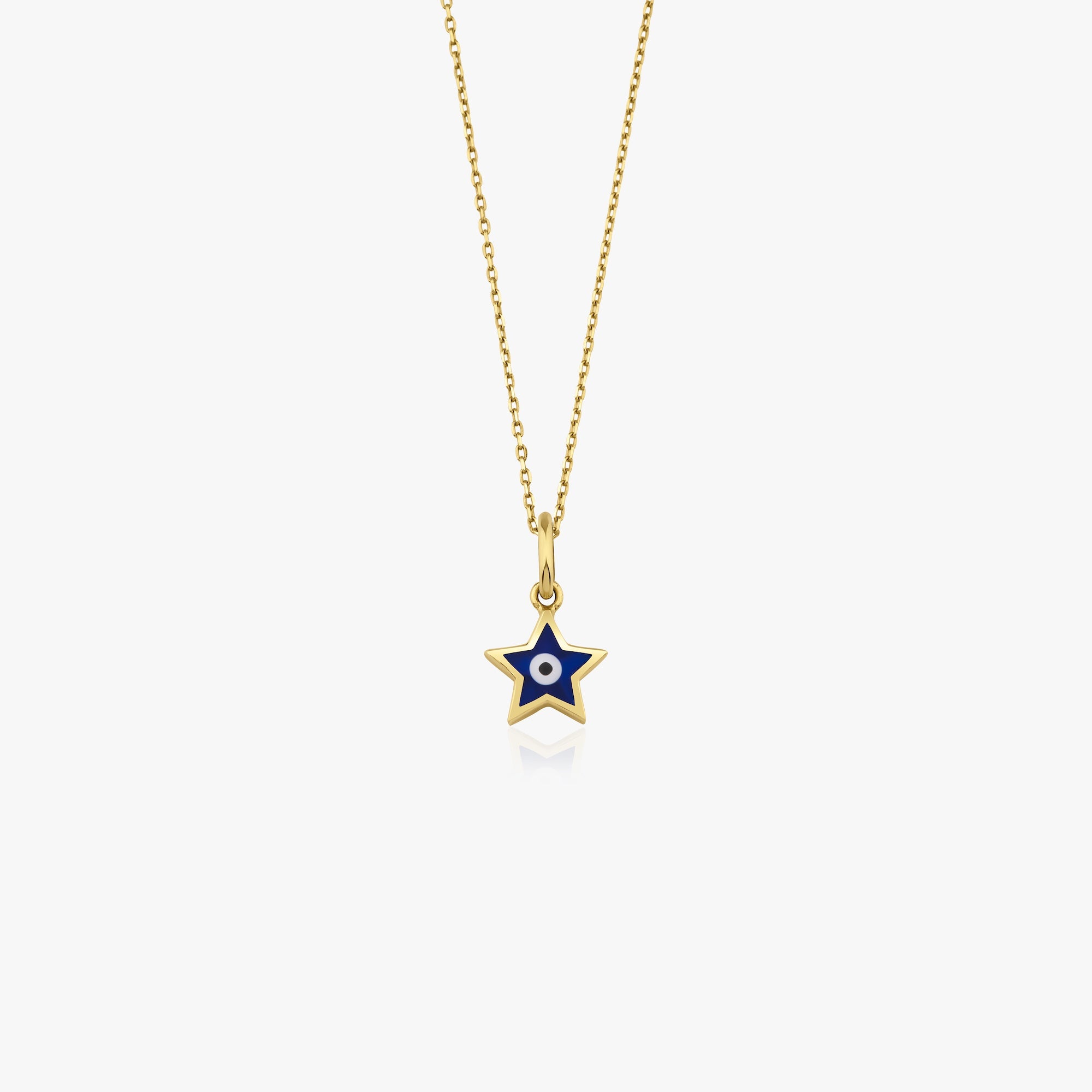 Mini Navy Blue Star Evil Eye Necklace in 14K Gold