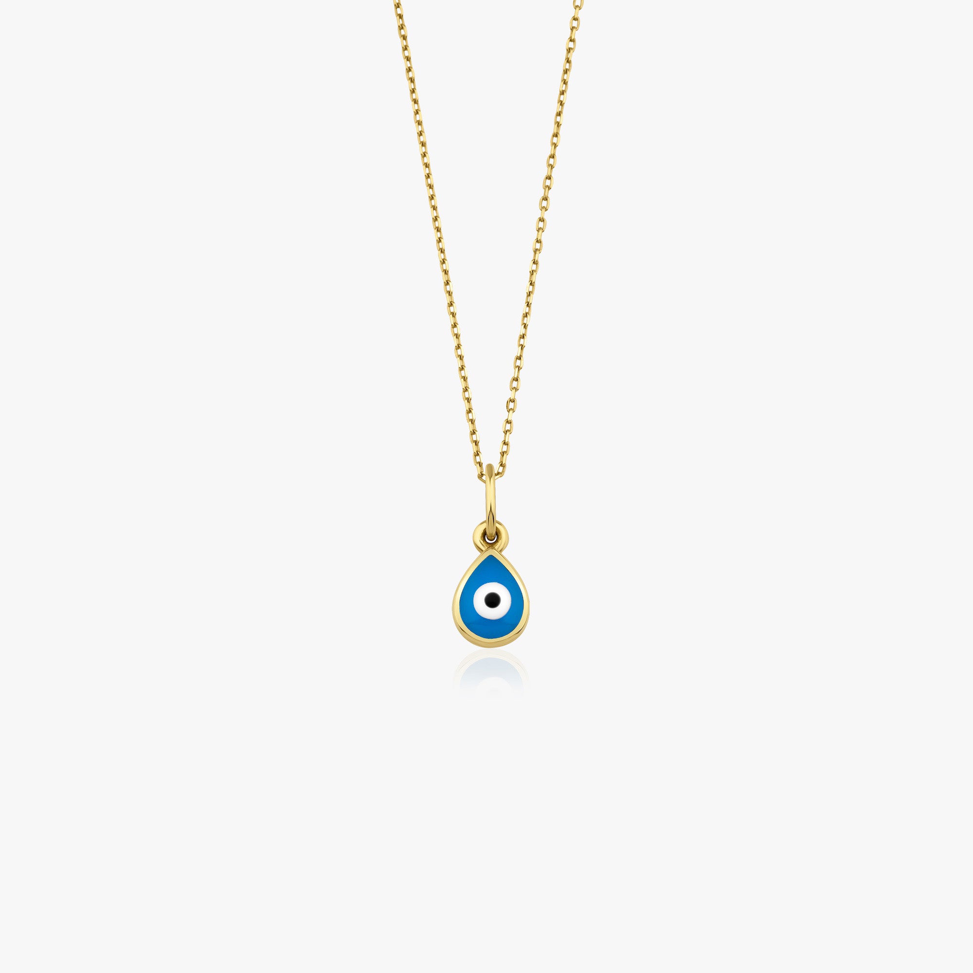 Mini Raindrop Navy Blue Evil Eye Necklace in 14K Gold