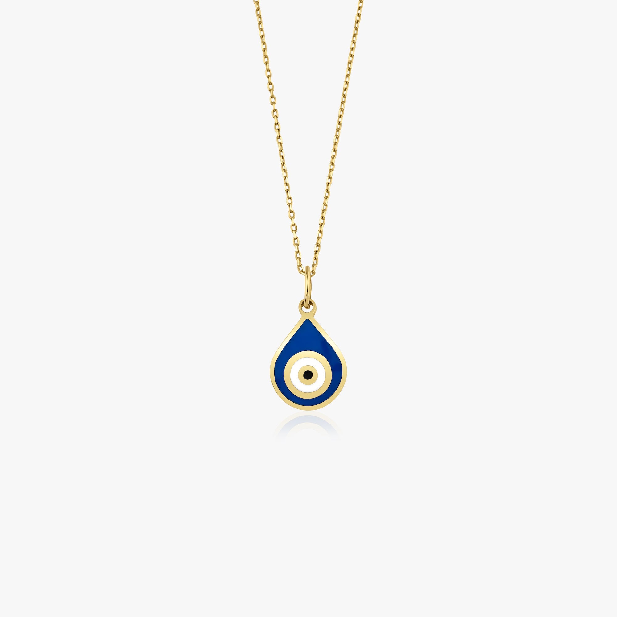 Mini Navy Blue Raindrop Eye Necklace in 14K Gold