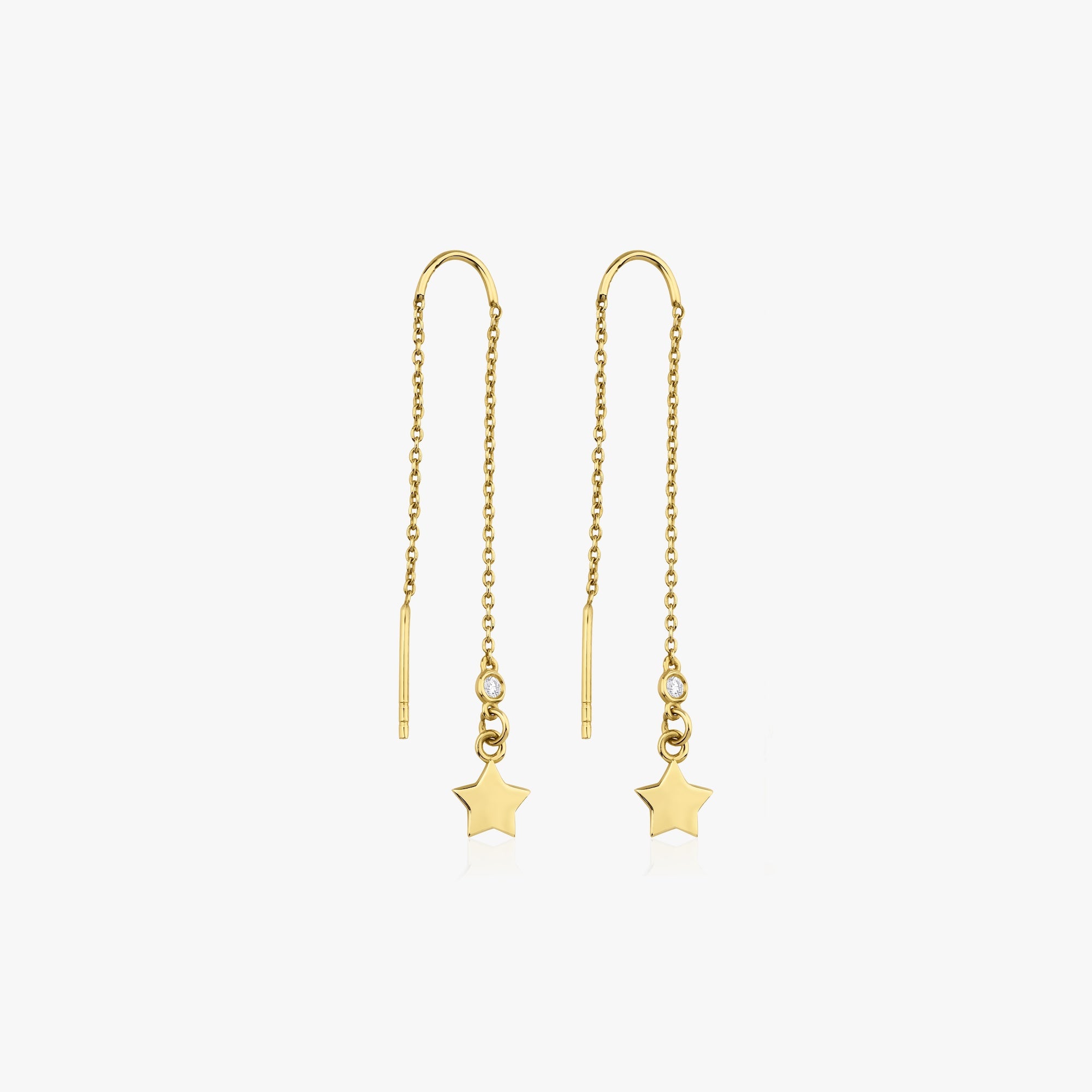 Floating Star Diamond Threader Earrings Available in 14K and 18K Gold