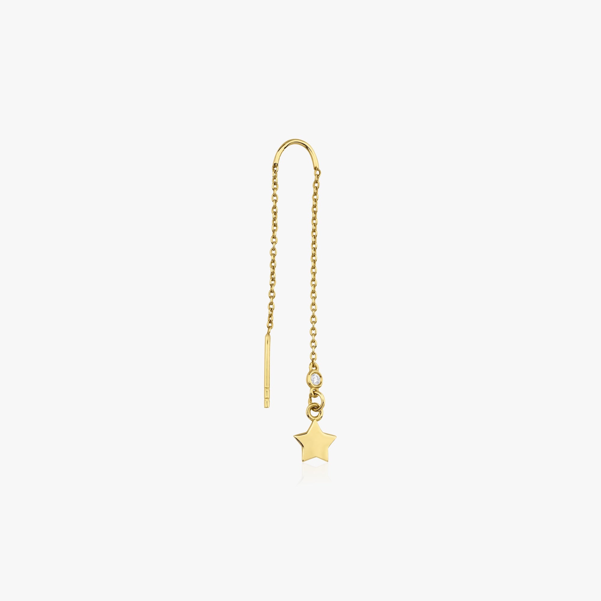 Single Floating Star Diamond Threader Earring Available in 14K and 18K Gold