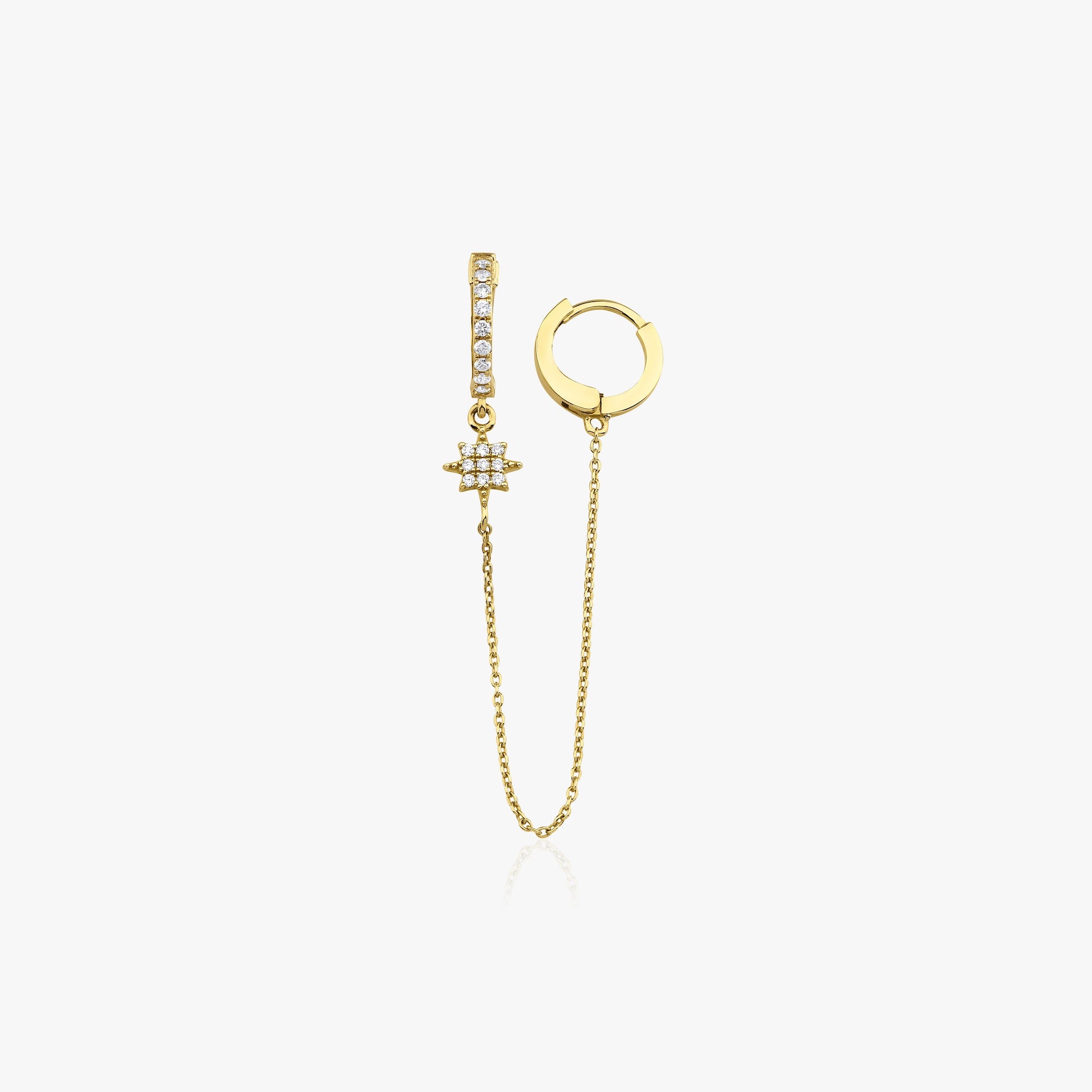 Single Diamond Celestial Chain Linked Hoops Available in 14K and 18K Gold