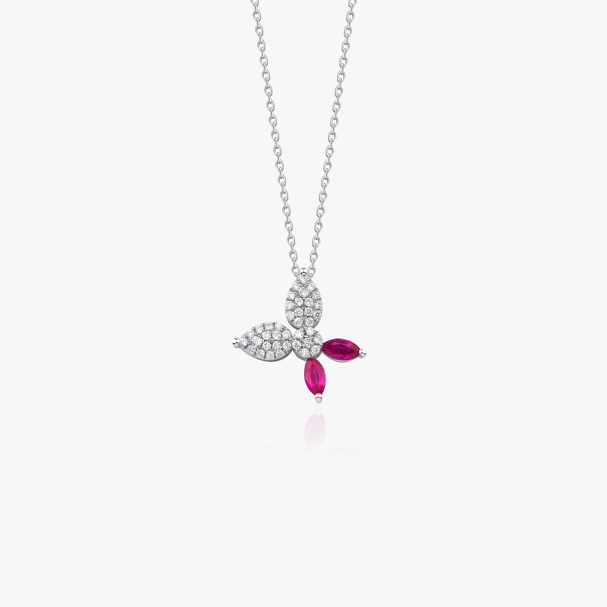 Transforming Ruby and Diamond Butterfly Necklace Available in 14K and 18K Gold