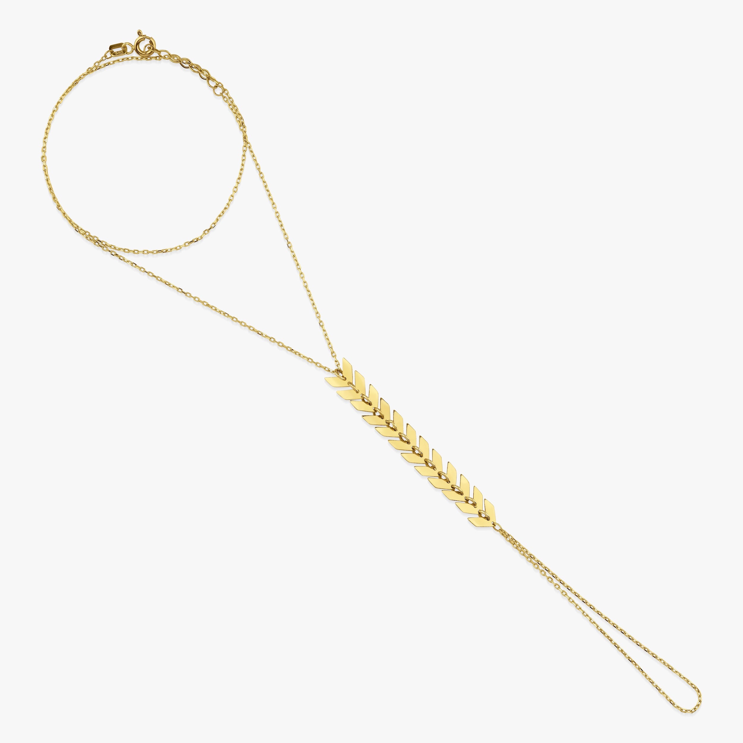 14K Gold Arrow Hand Chain Bracelet