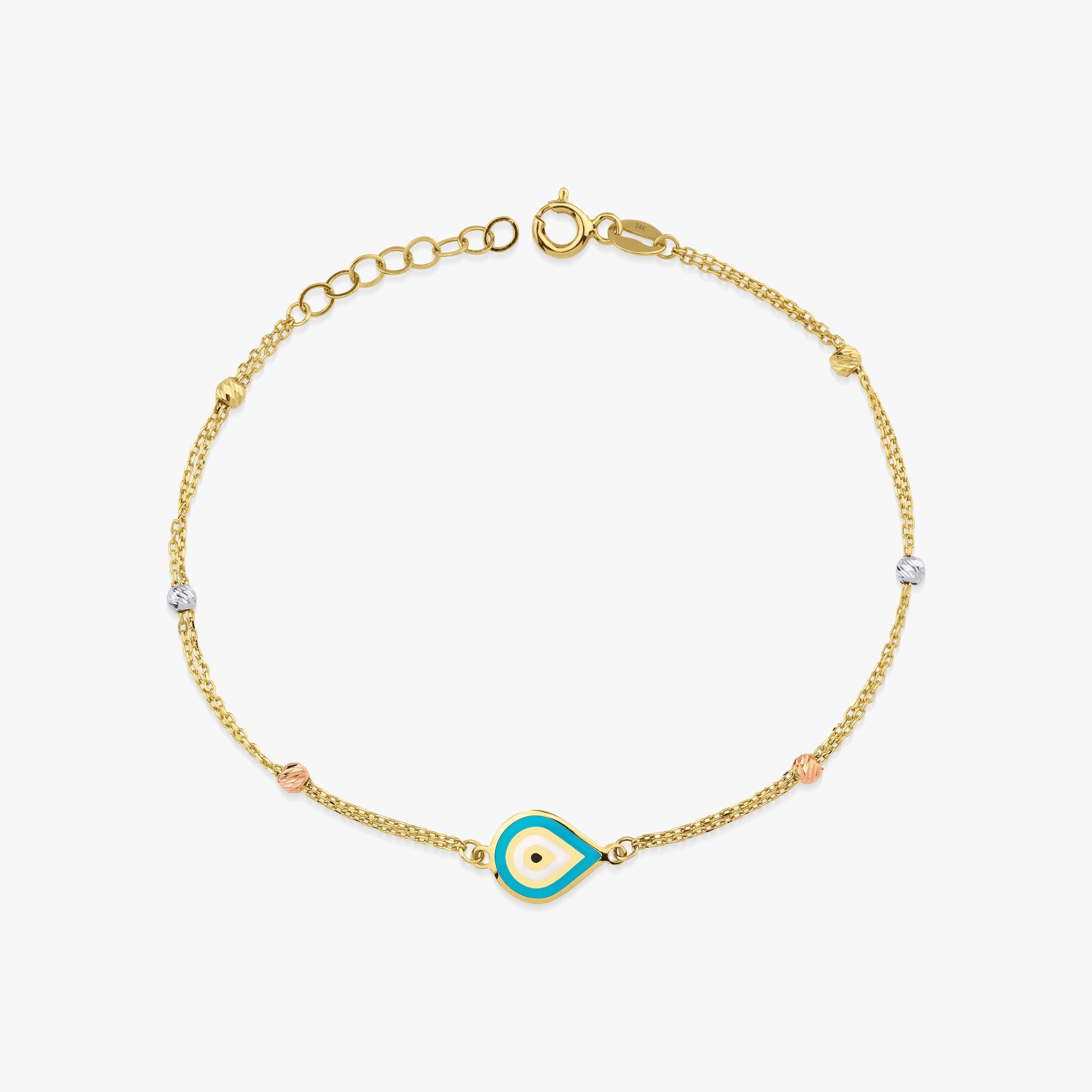 Raindrop Evil Eye Bracelet in 14K Gold