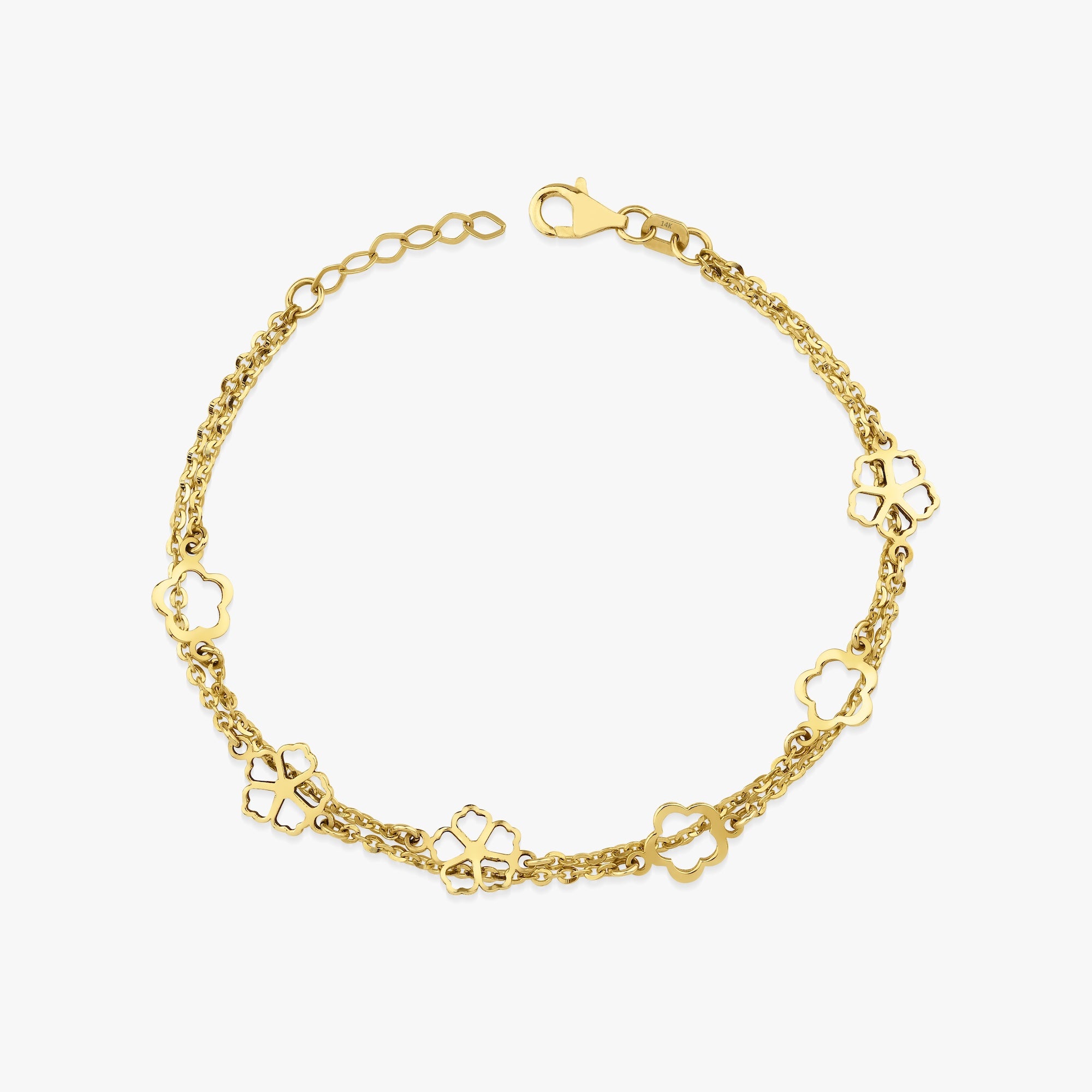 14K Gold Double Chain Flower Bracelet / FLORA