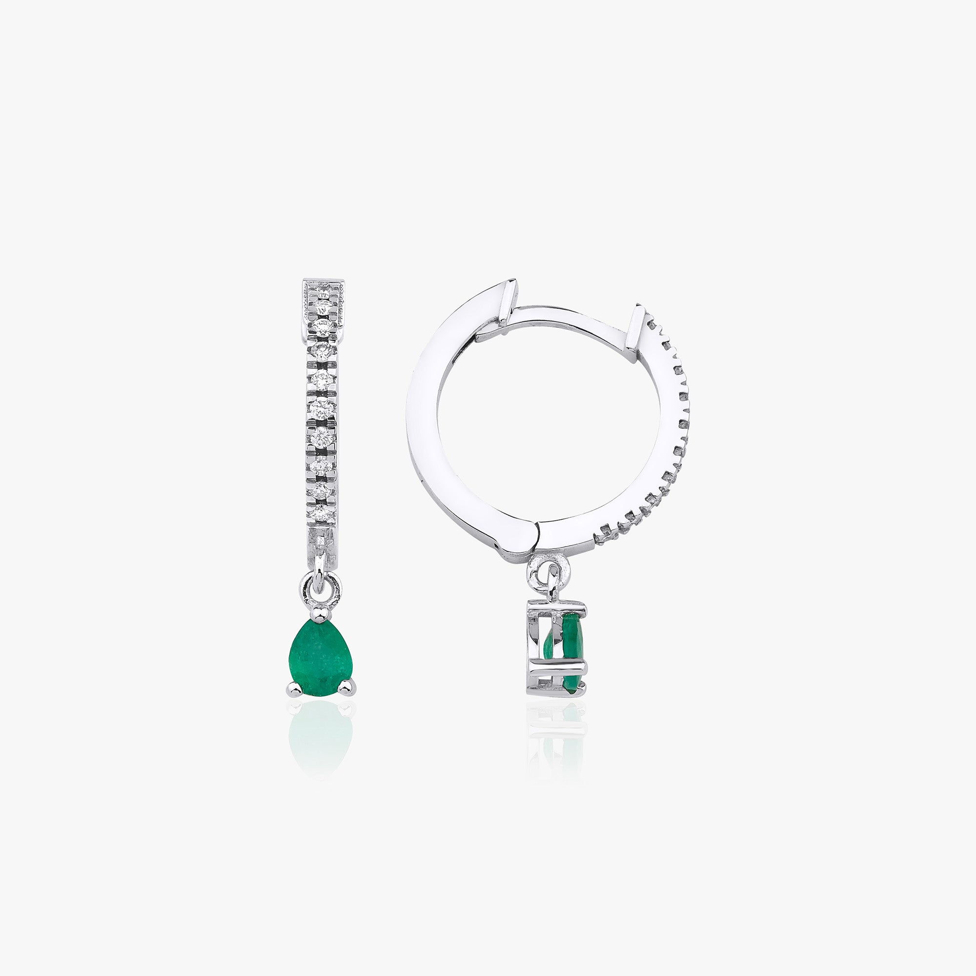 Emerald Dangle Hoops in 14K Gold