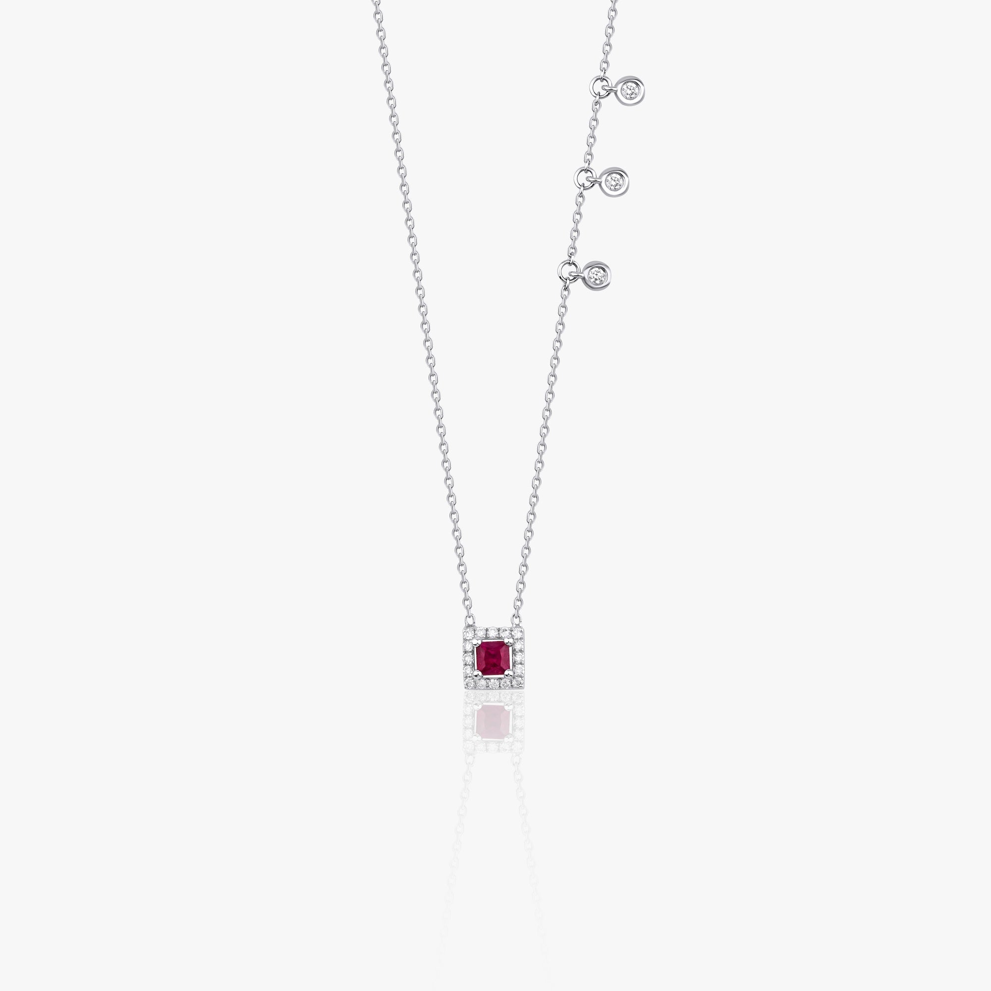 Asymmetric Ruby and Diamond Necklace Available in 14K and 18K Gold