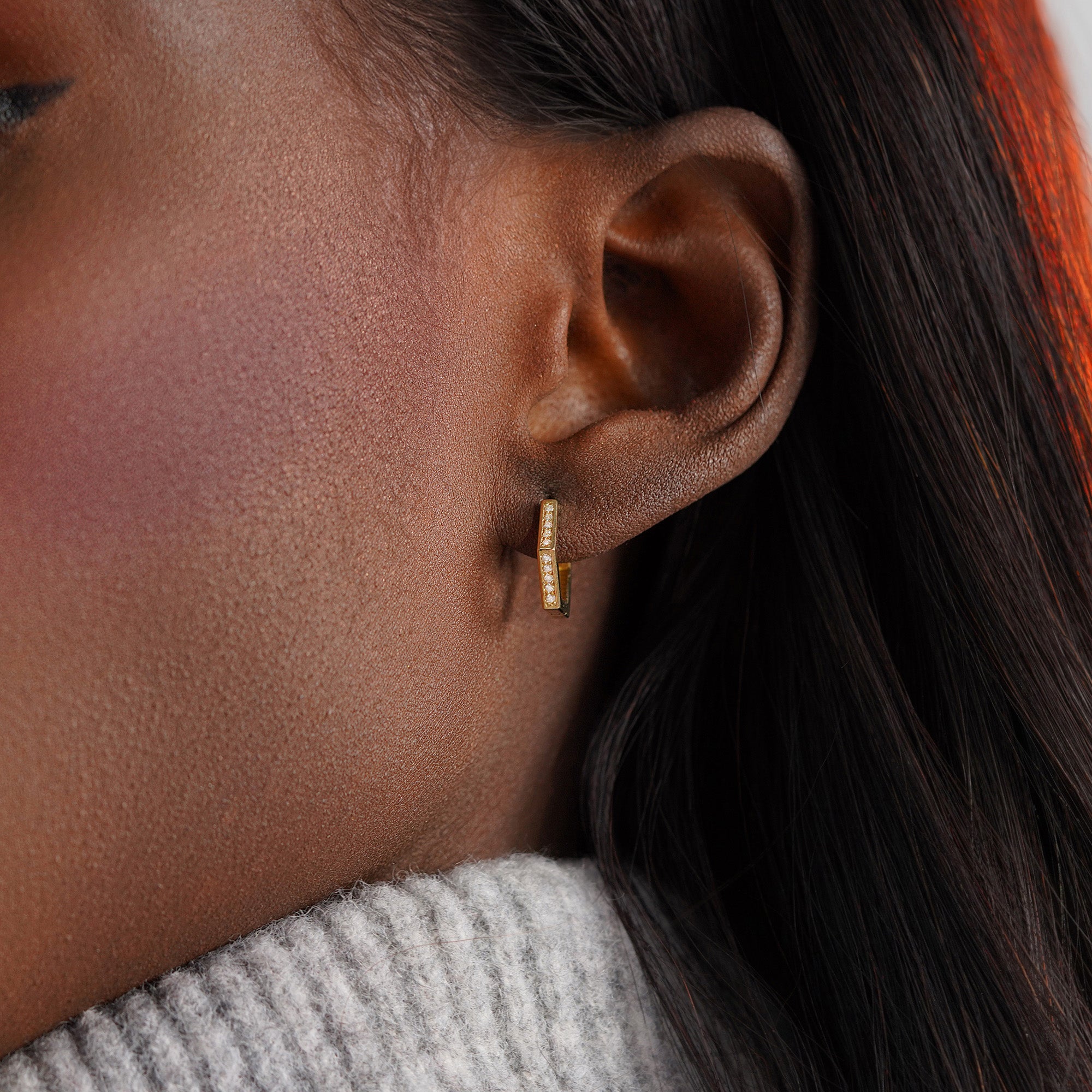 Minimal Diamond Hexagon Hoops in 14K Gold