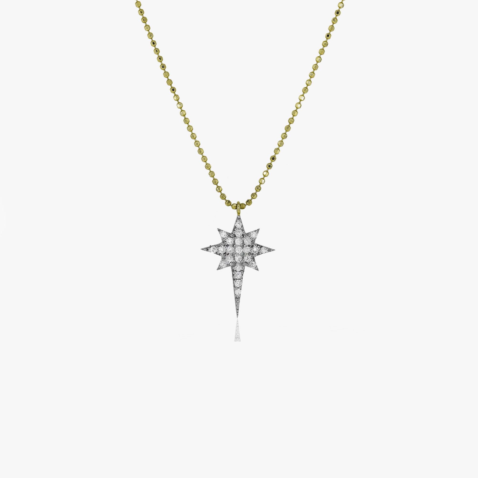 Diamond North Star Necklace With Ball Chain in 14K Gold